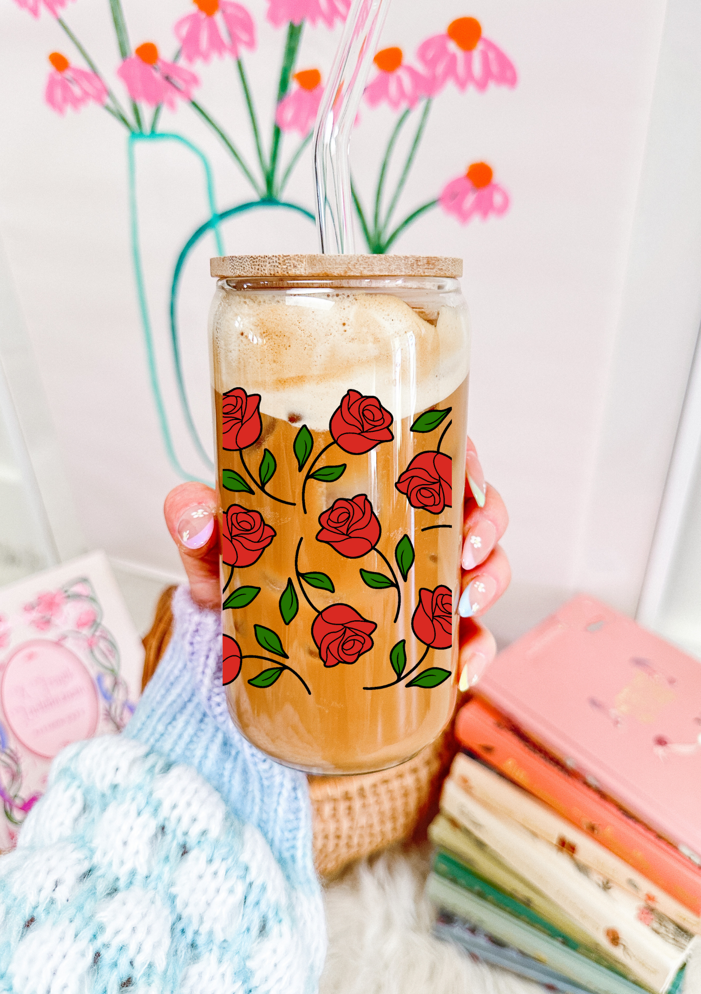 Roses Glass Can