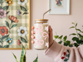 Pink Bows & Daisies Glass Can