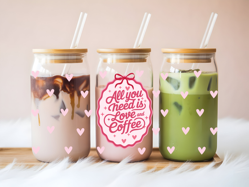 All I Need is Love & Coffee Glass Can