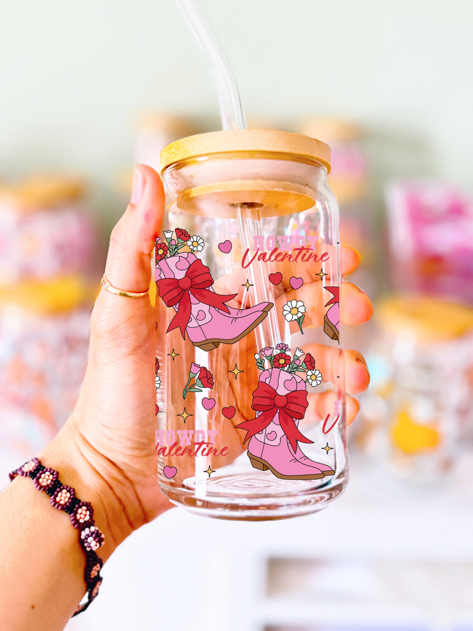 Howdy Valentine Glass Can Cup