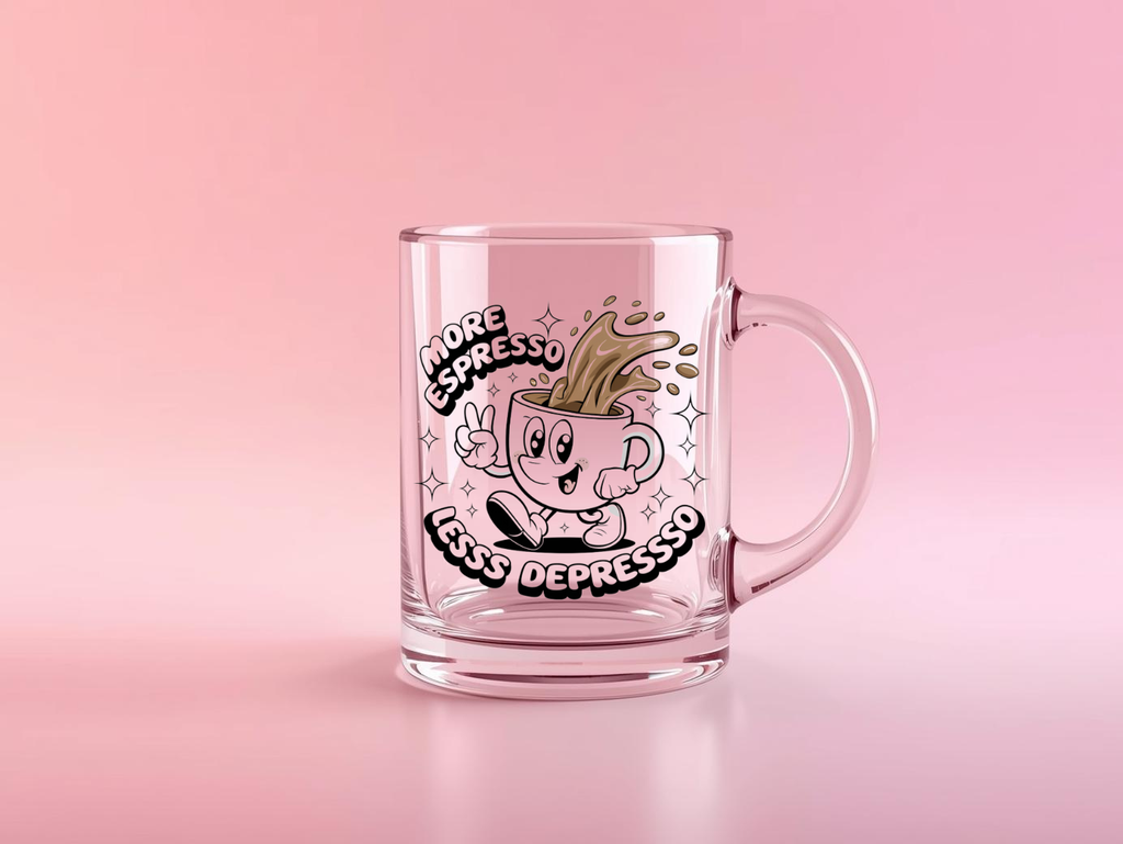 More Espresso Less Depresso Glass Mug
