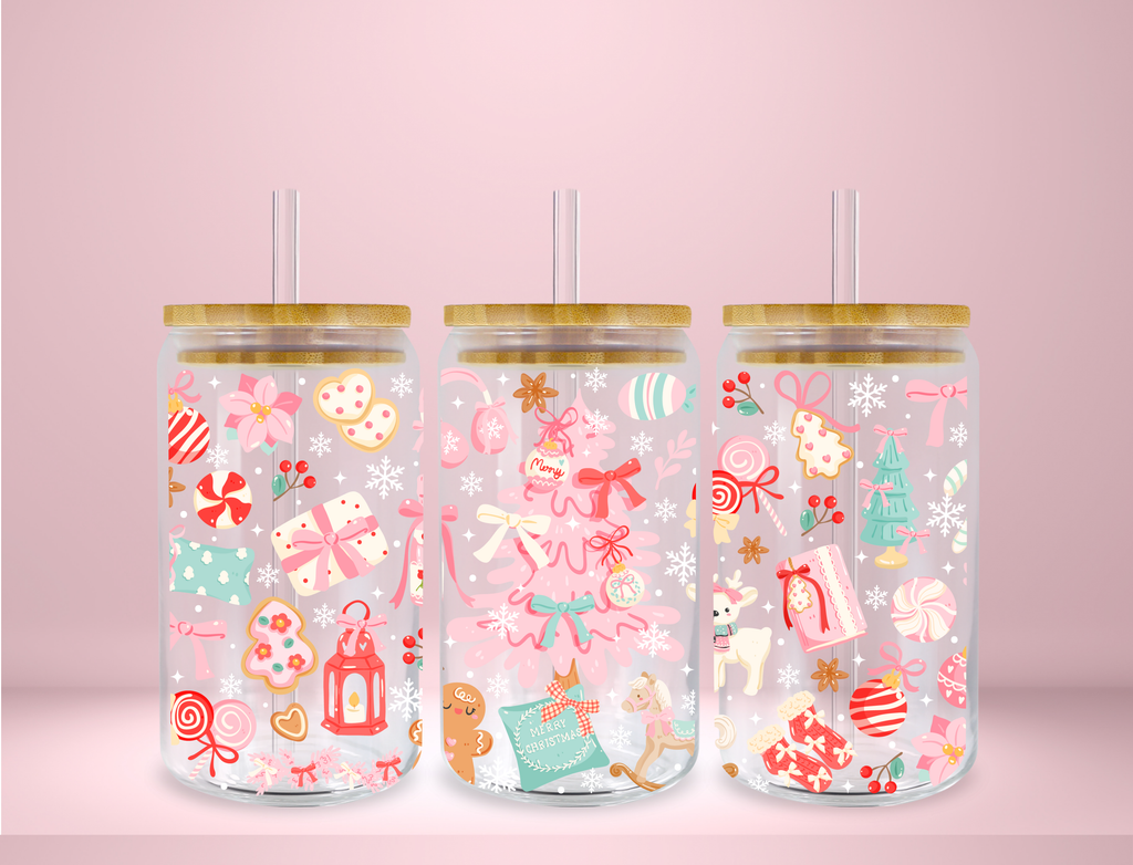 Pink Christmas Glass Can