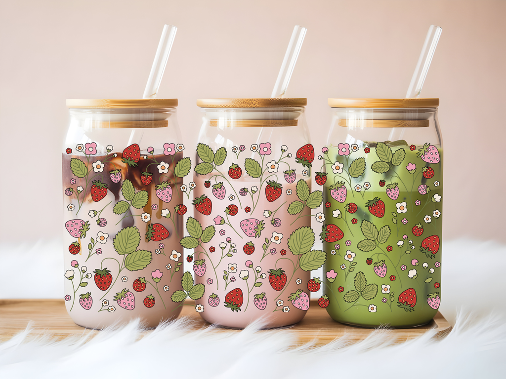 Strawberry Bloom Glass Can