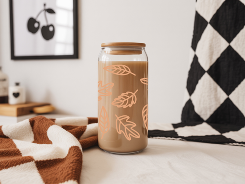 Autumn Leaves Trendy Glass Can Cup