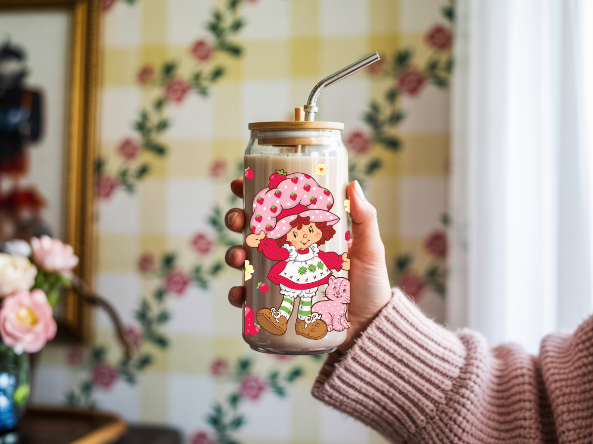 Strawberry Girl Glass Can