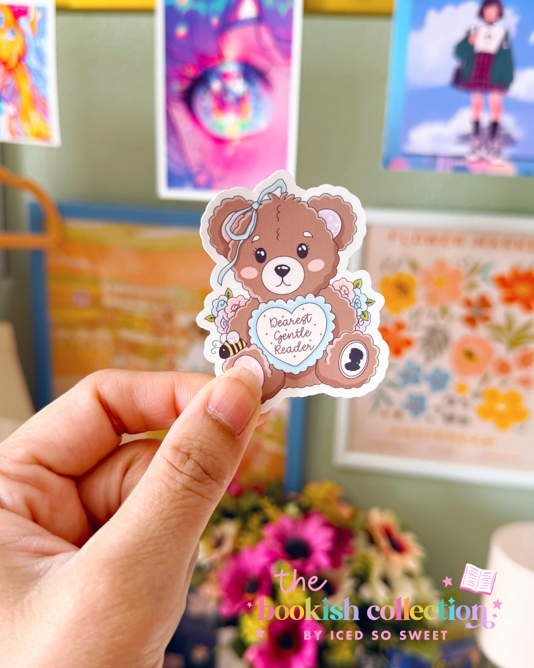 Dearest Gentle Reader Water-Resistant Vinyl Sticker | Cute Bookish Teddy Bear Sticker | Approx. 2.5 Inches