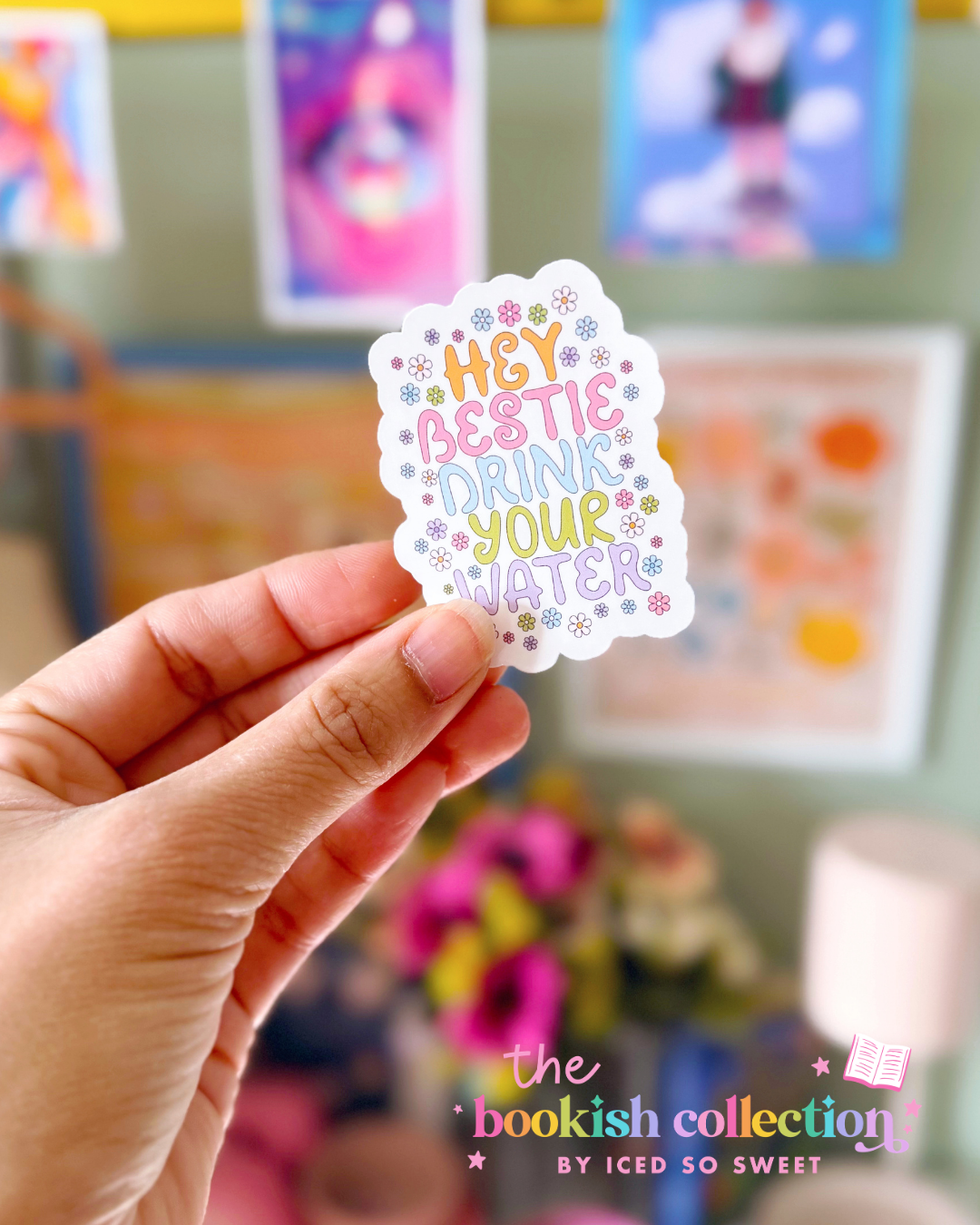 Hey Bestie Drink Your Water Water-Resistant Vinyl Sticker | Cute Motivational Sticker | Approx. 2.5 Inches