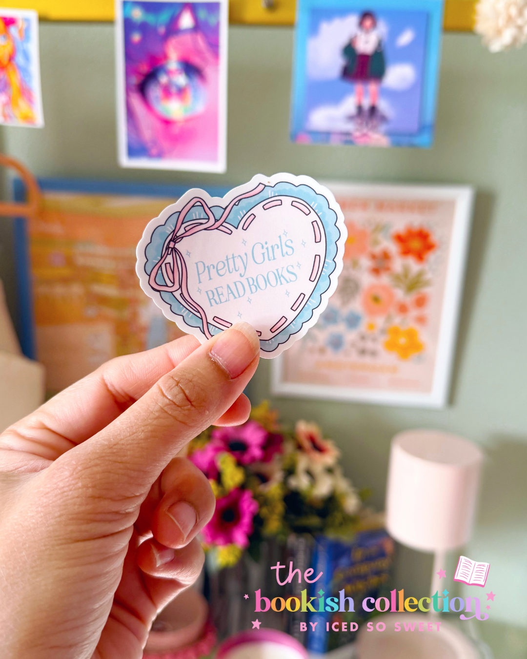 Pretty Girls Read Books Water-Resistant Vinyl Sticker | Cute Bookish Heart Sticker | Approx. 2.5 Inches
