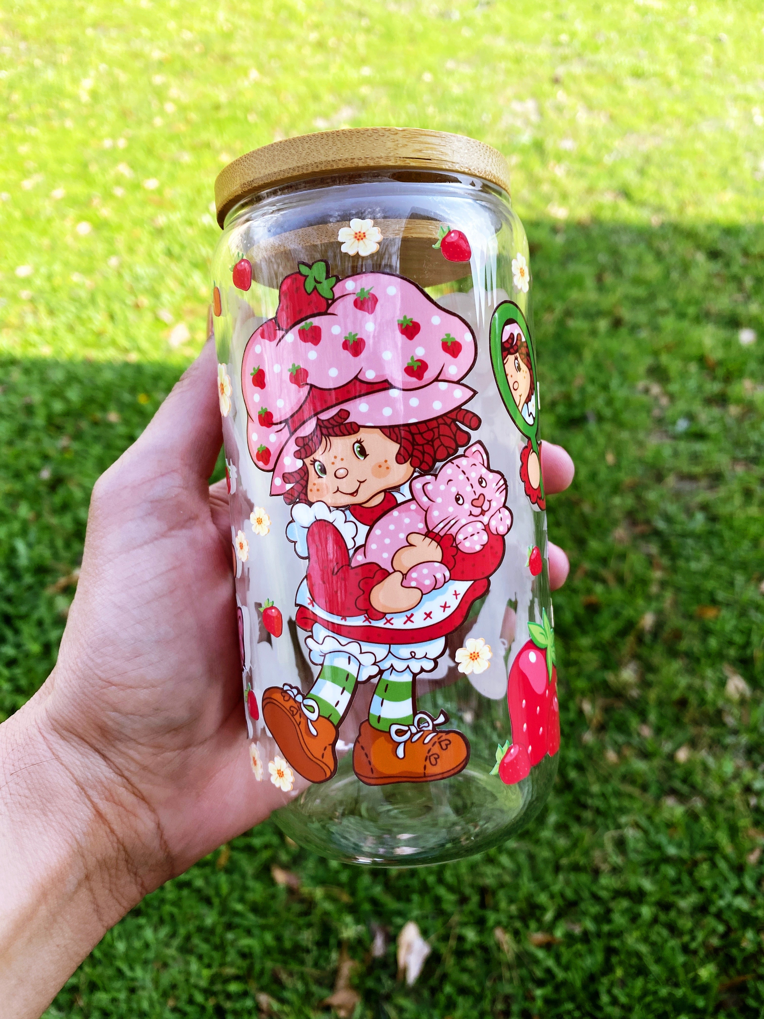 Strawberry Girl Glass Can