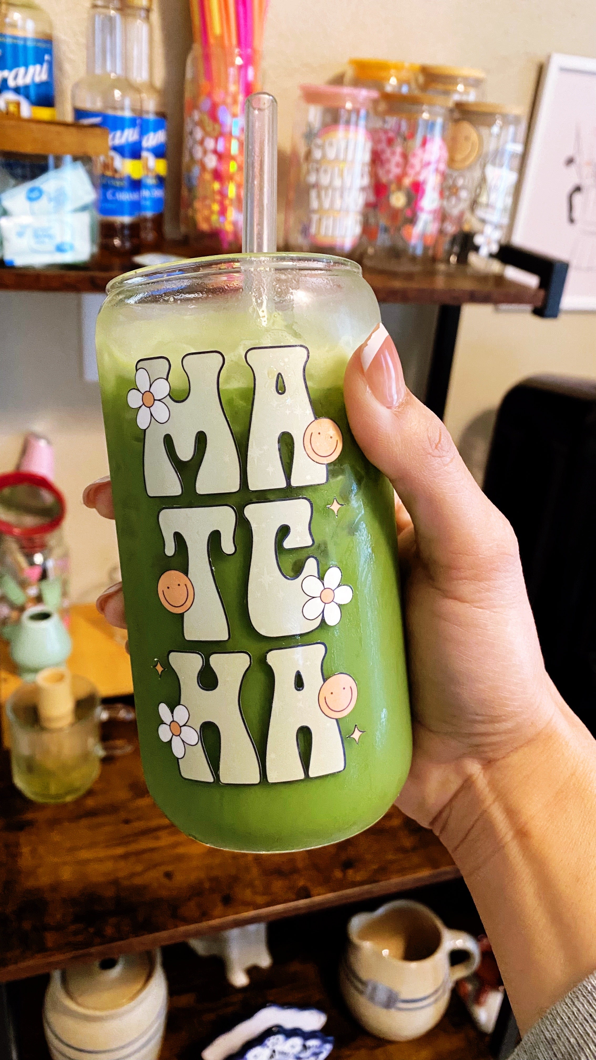 Groovy Matcha Glass Can