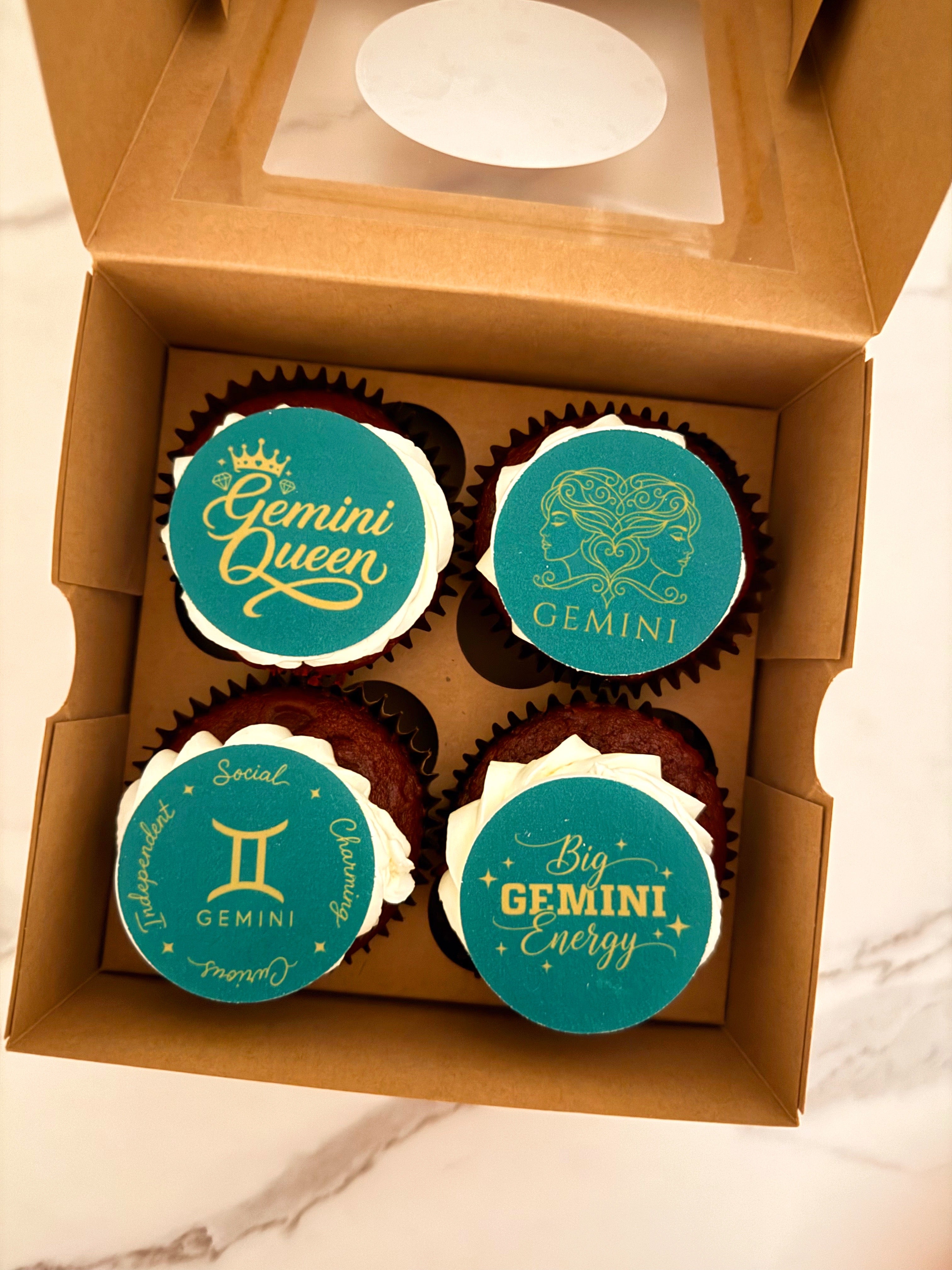 ✨ Zodiac Birthday Cupcake Box – 4 Pack