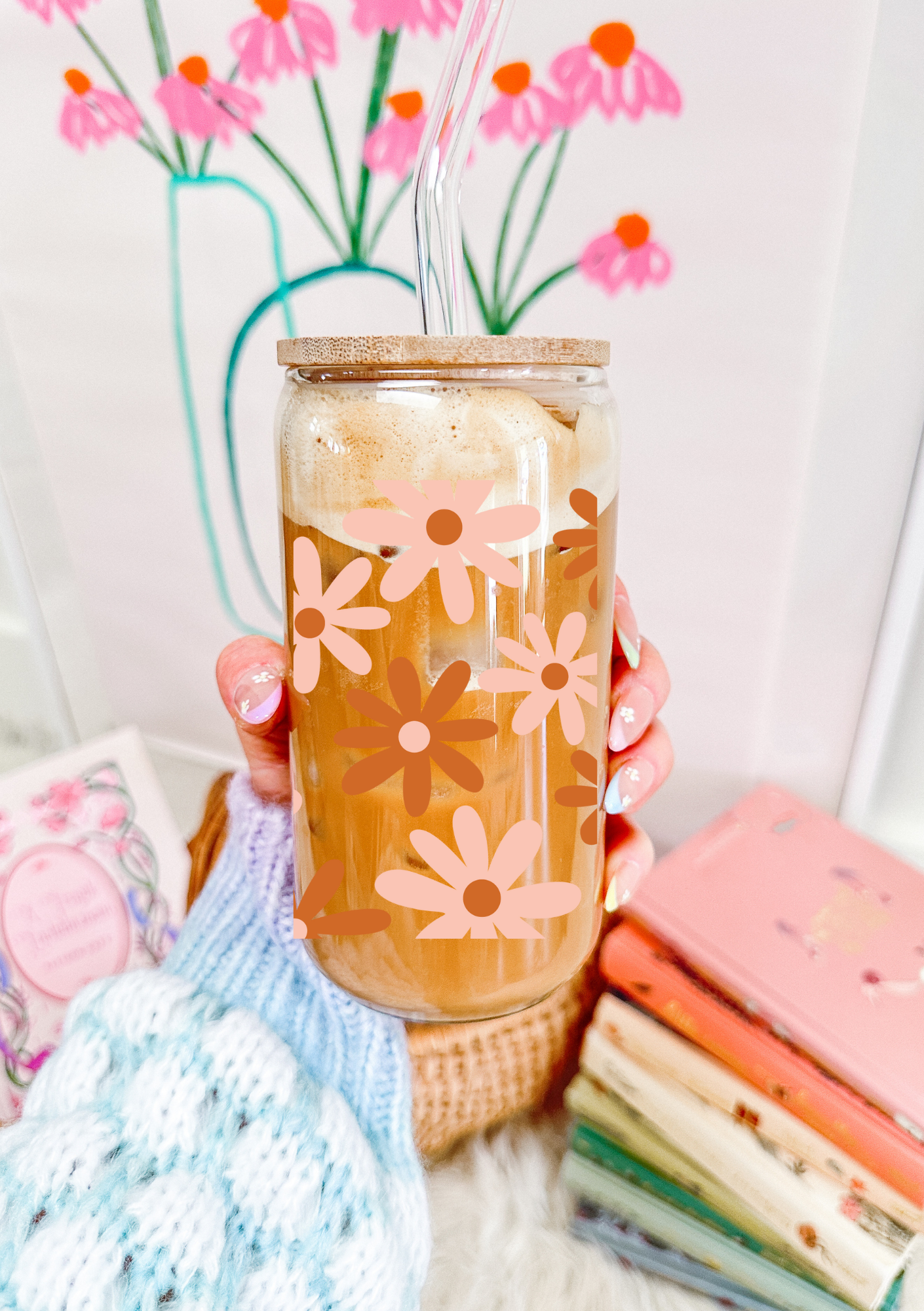 Boho Daisies Cup Glass Can
