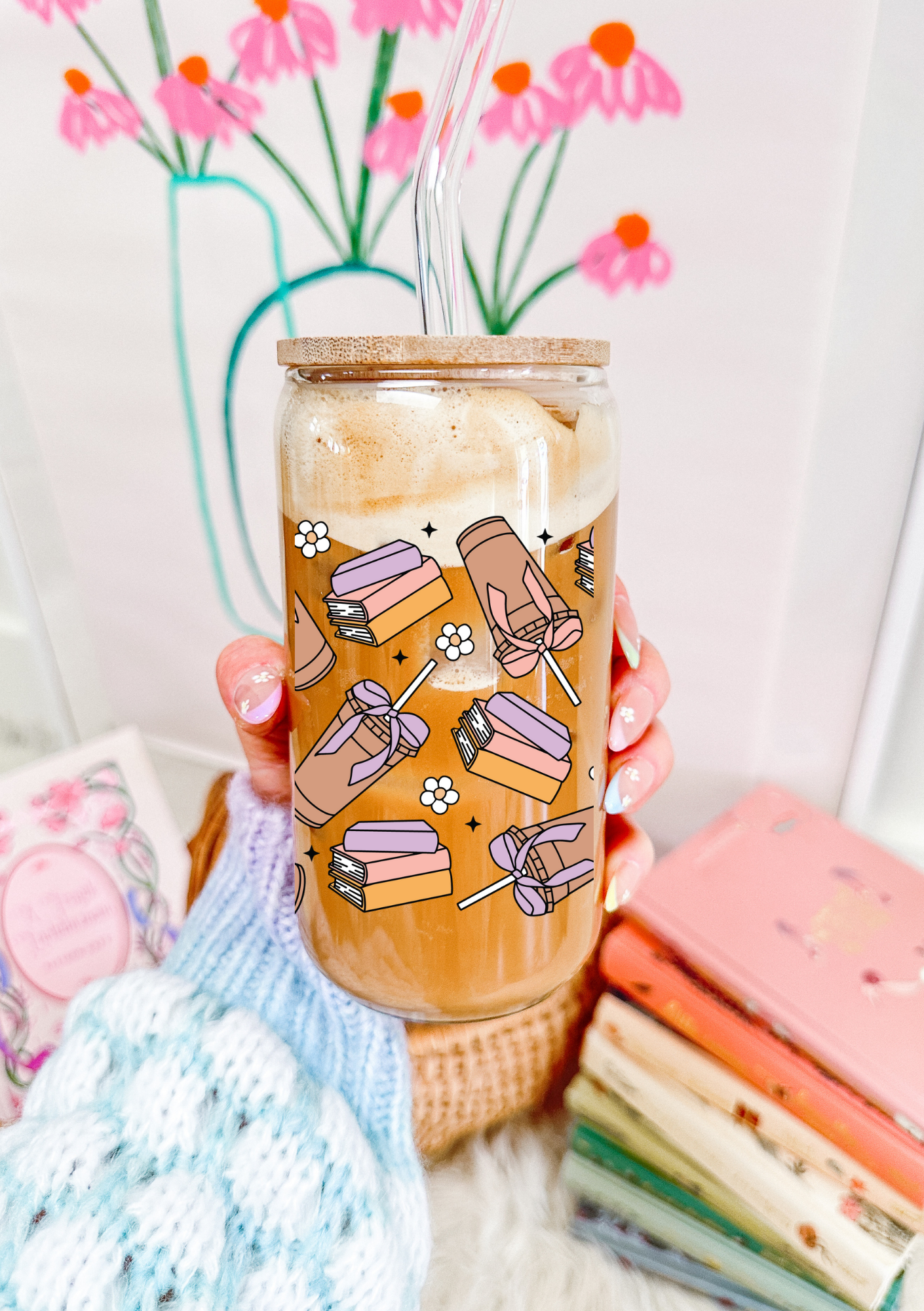 Books & Iced Coffee Glass Can