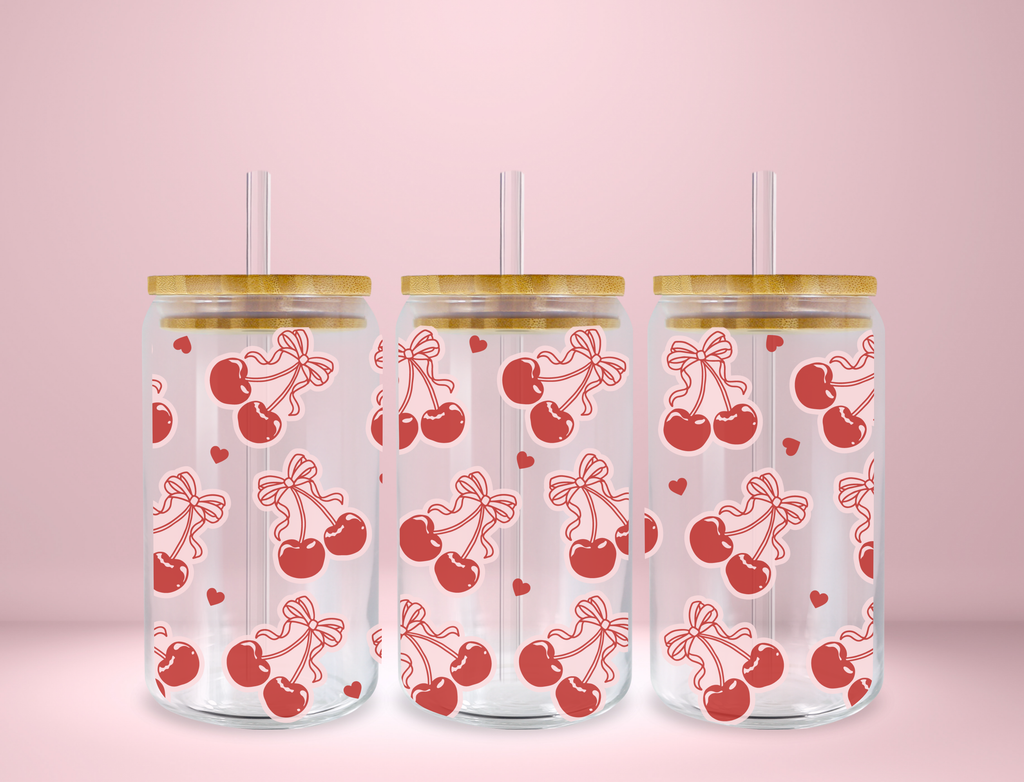 Pink Bow Cherry Glass Can