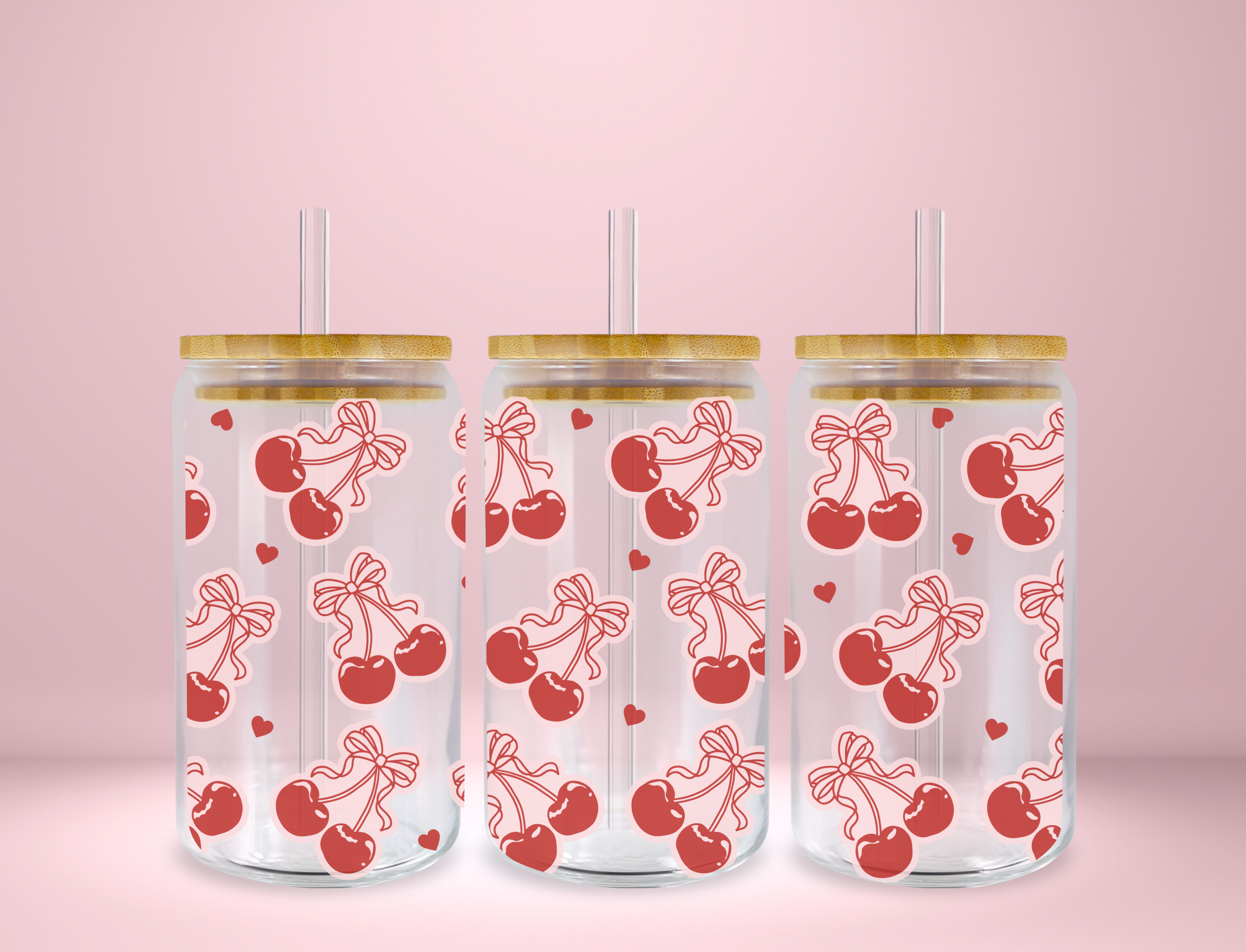 Pink Bow Cherry Glass Can
