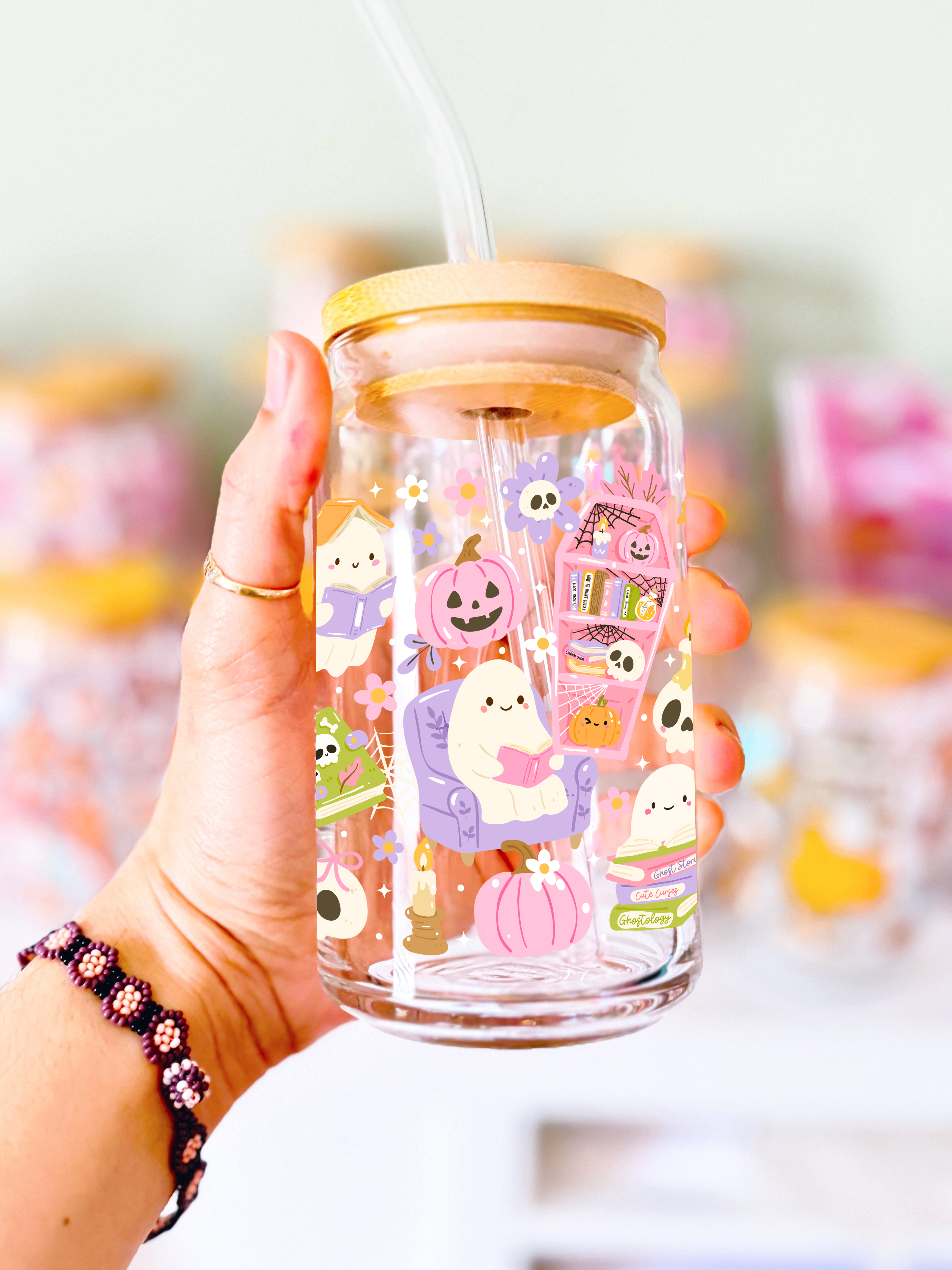Cozy Ghost Library Glass Cup
