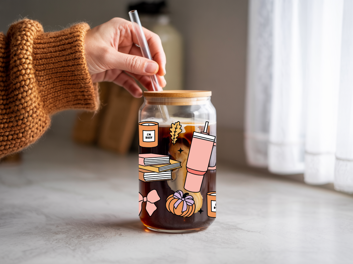 Fall Girly Glass Can