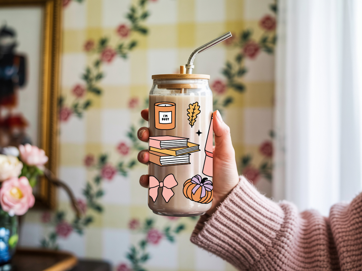Fall Girly Glass Can
