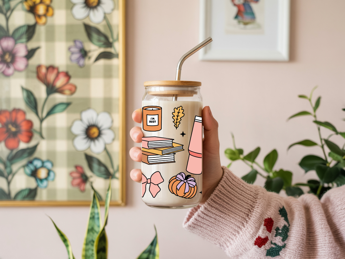 Fall Girly Glass Can