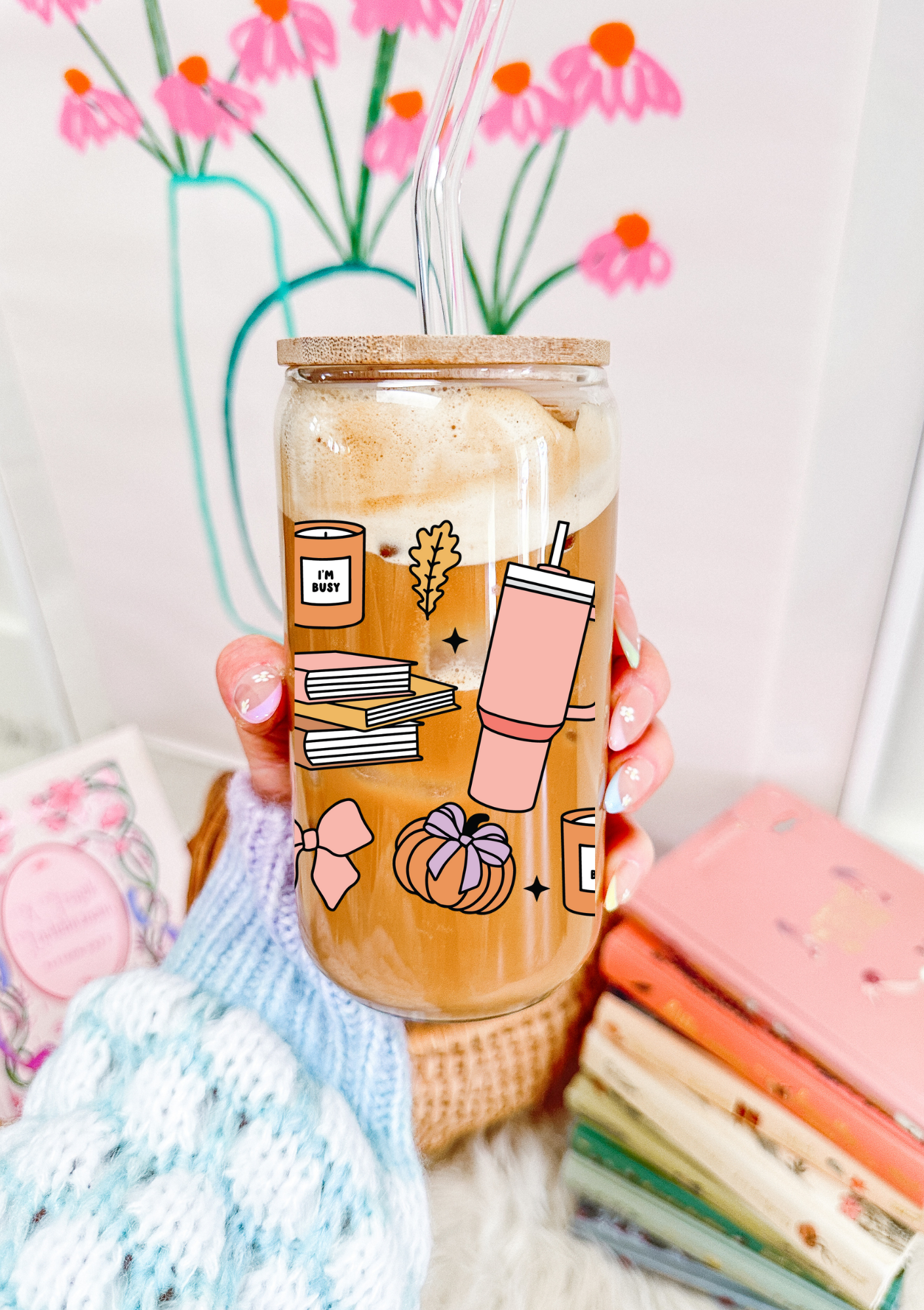 Fall Girly Glass Can