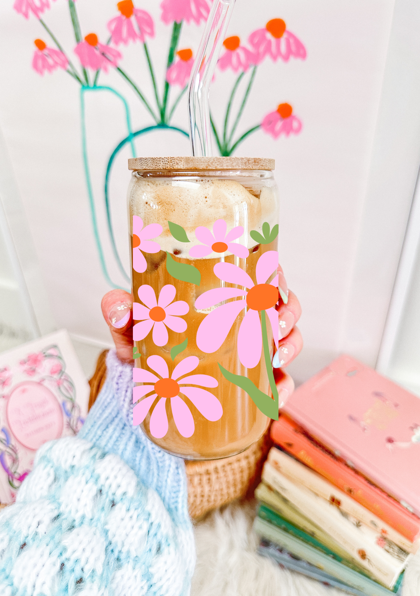 Funky Flowers Glass Can