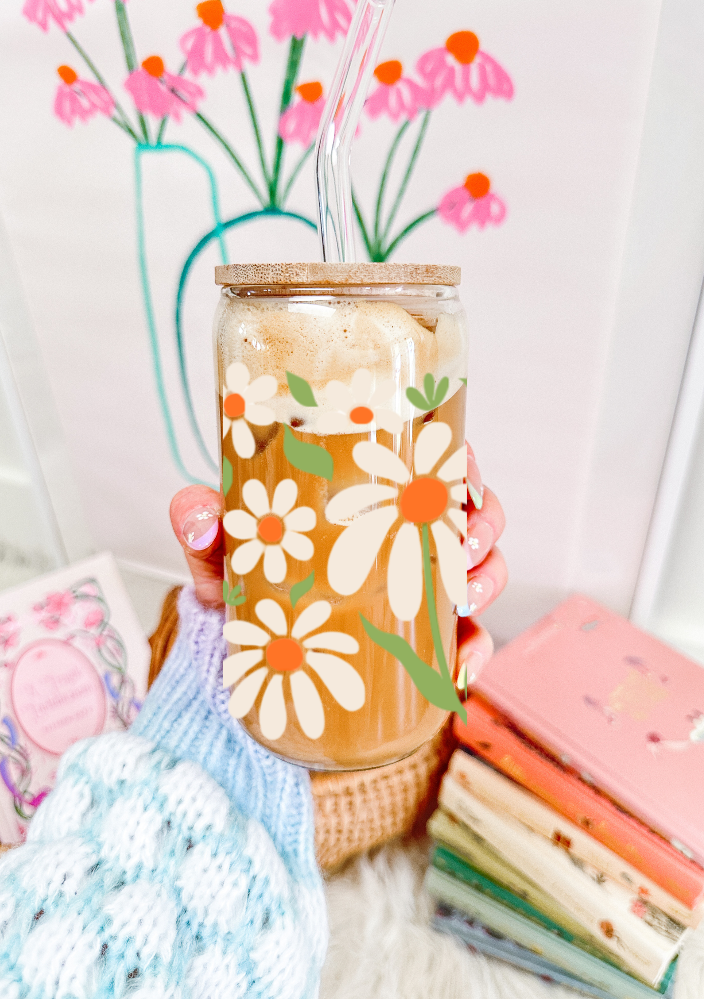 Funky Flowers Glass Can