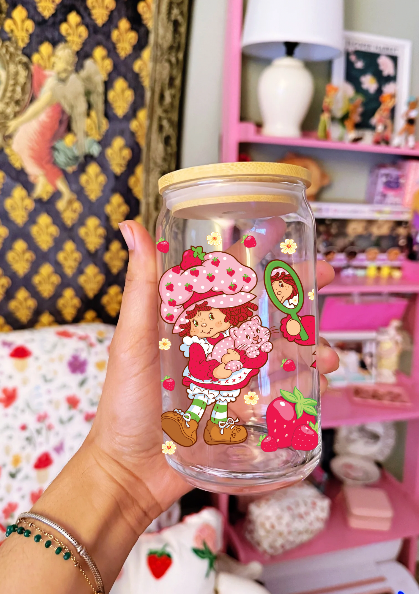 Strawberry Girl Glass Can
