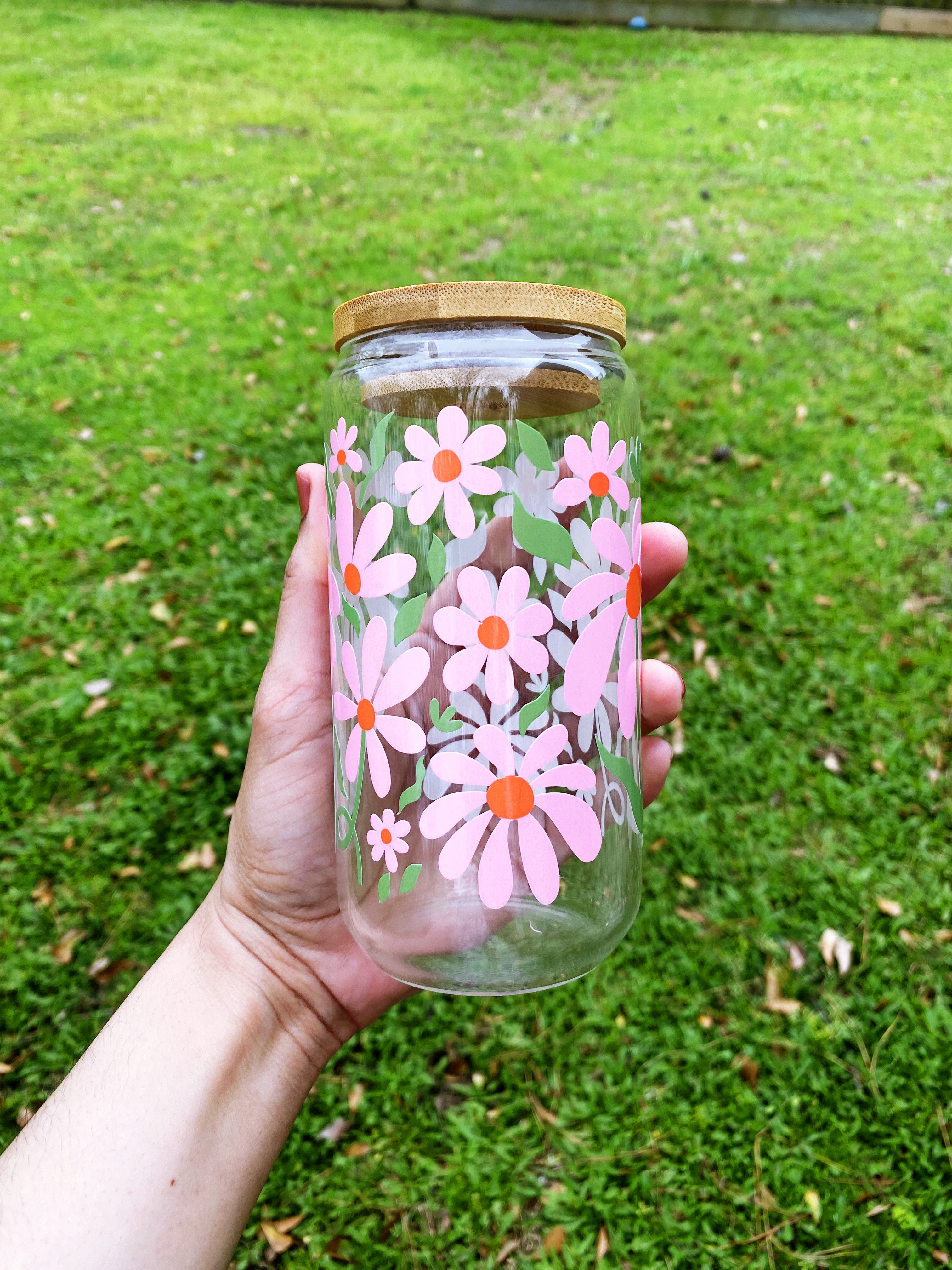 Funky Flowers Glass Can