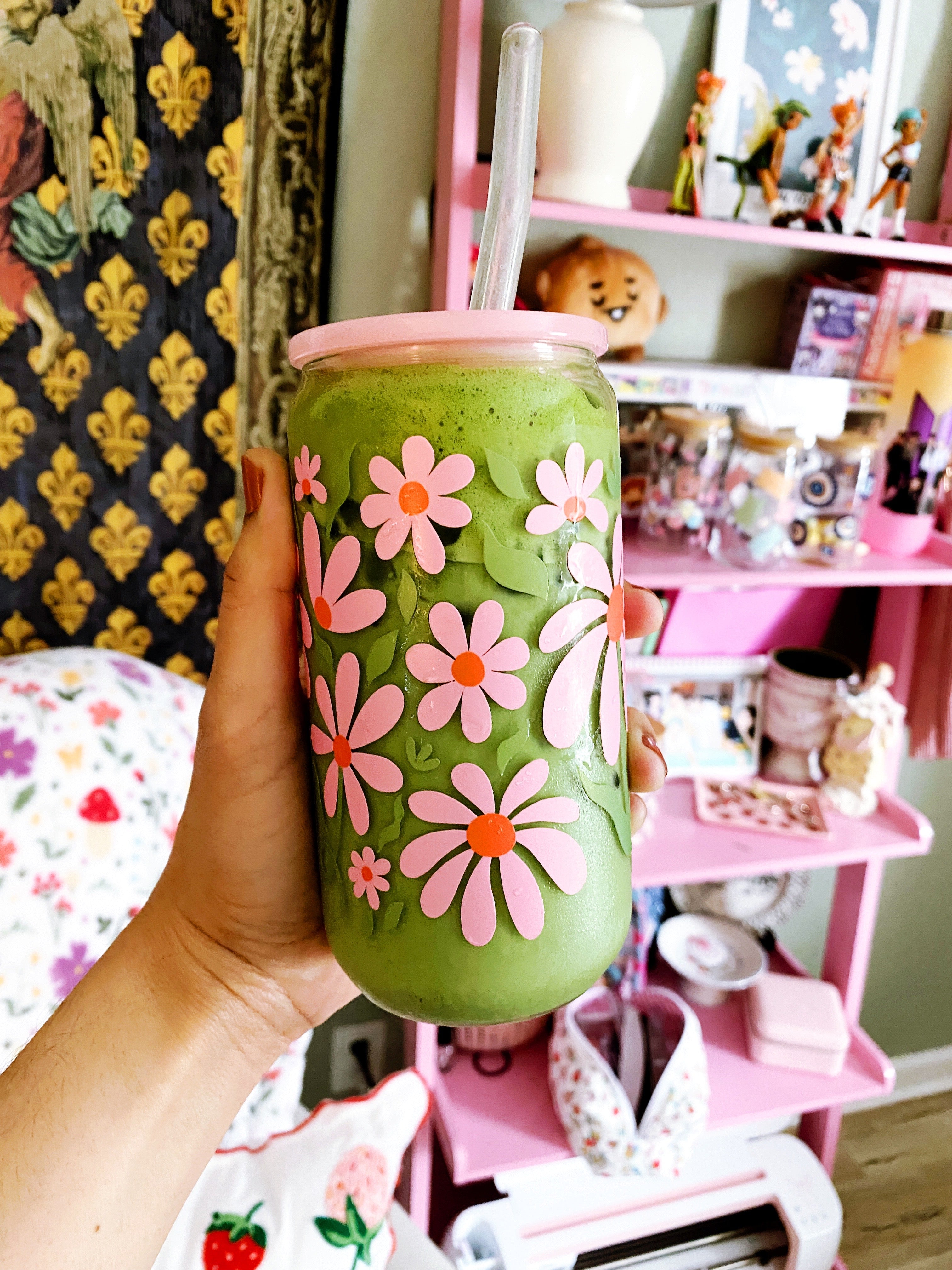 Funky Flowers Glass Can