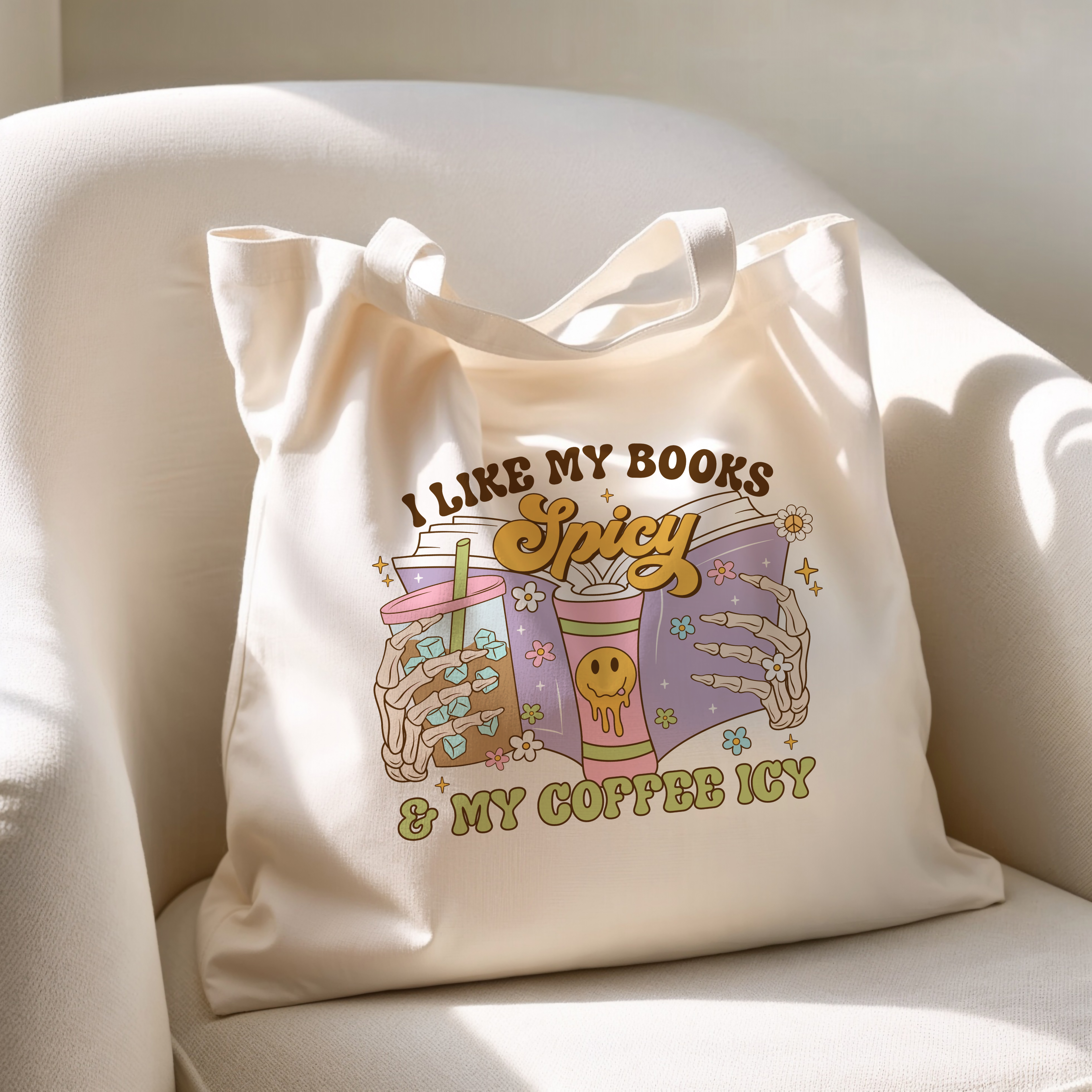 I like my books Spicy and My Coffee Icy Tote Bag
