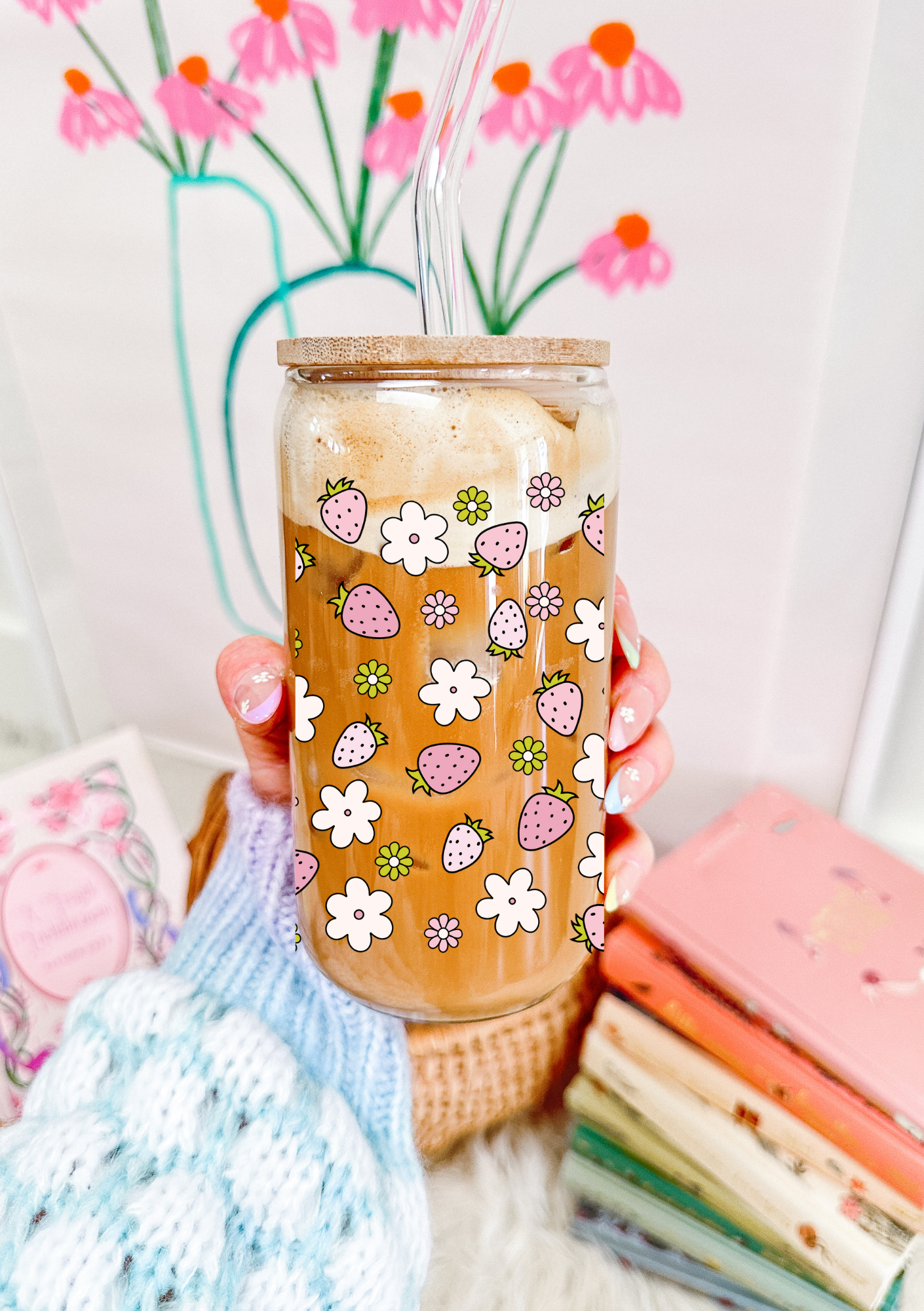 Strawberry Picnic Glass Can