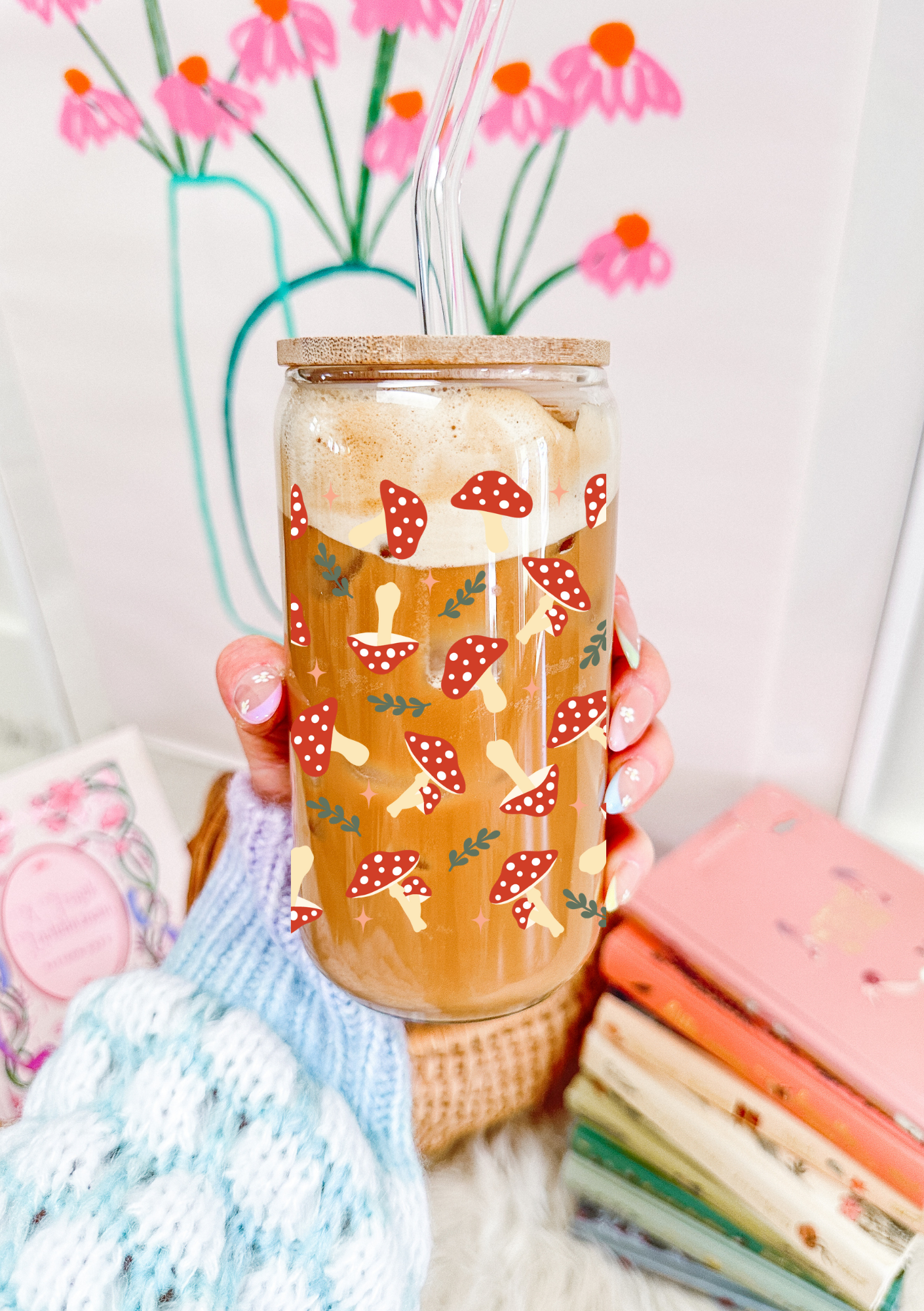 Mushroom Forest Glass Can