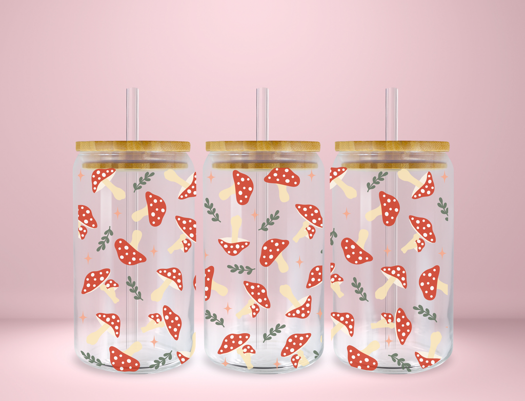 Mushroom Forest Glass Can
