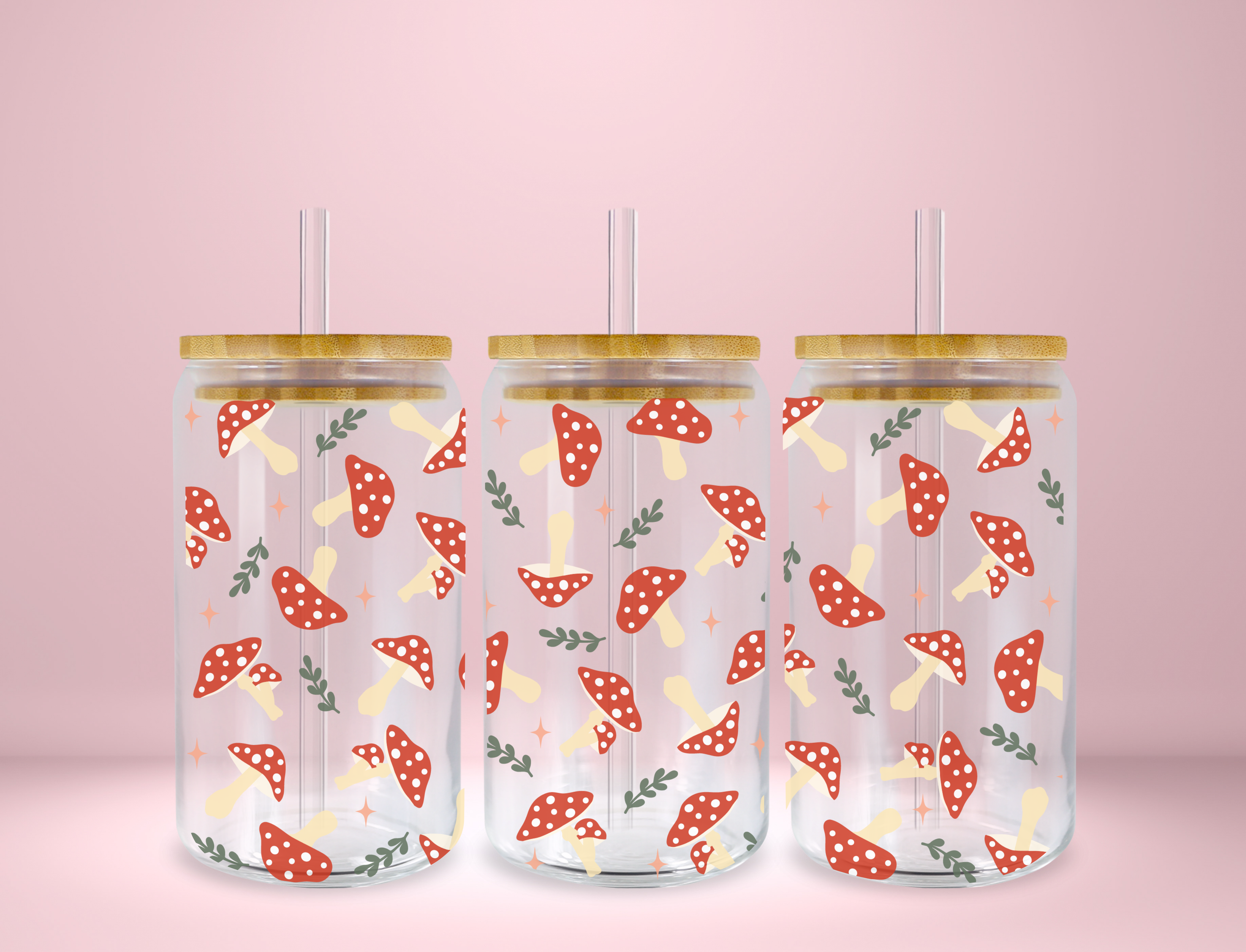 Mushroom Forest Glass Can