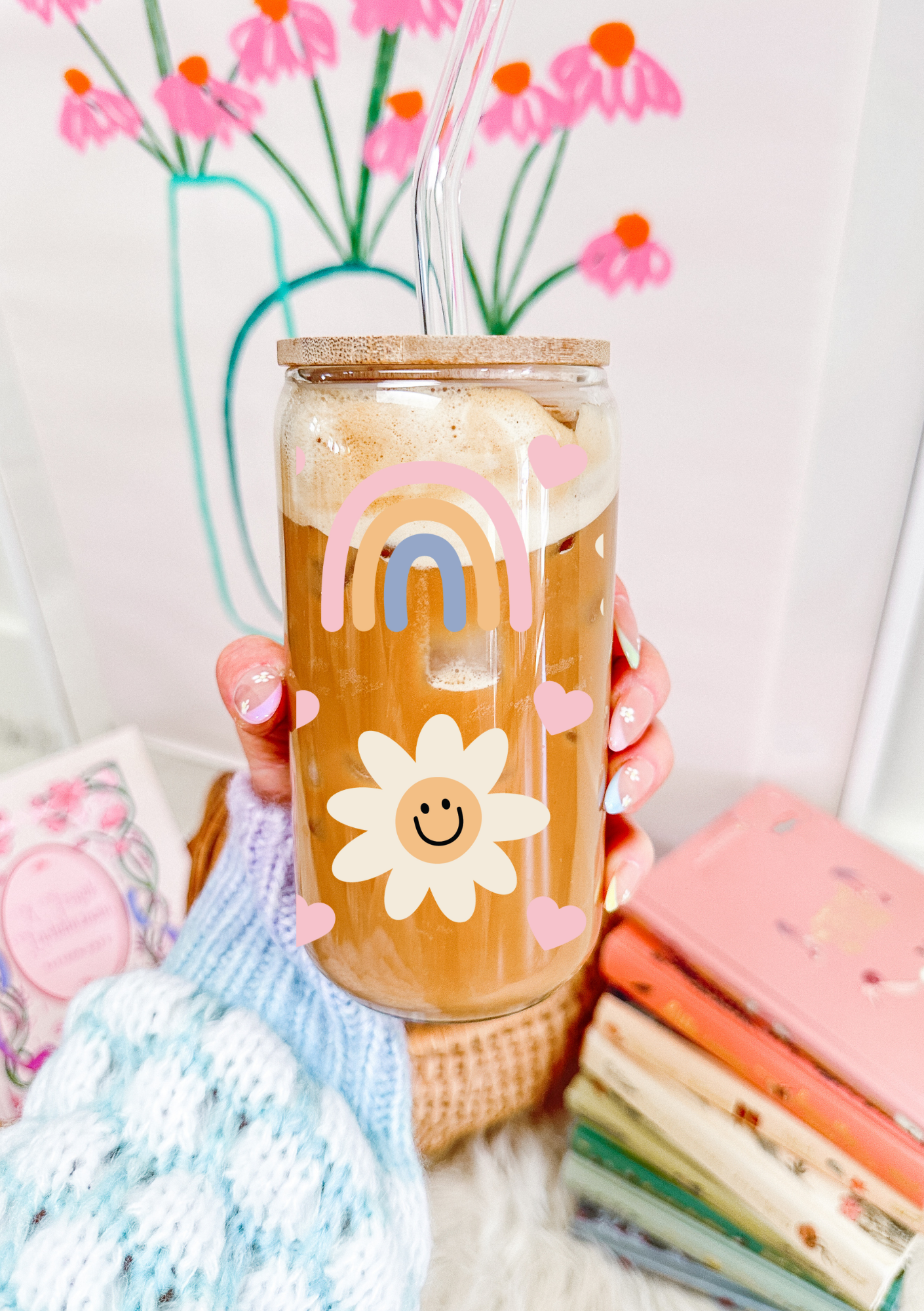 Daisy Rainbow Glass Can