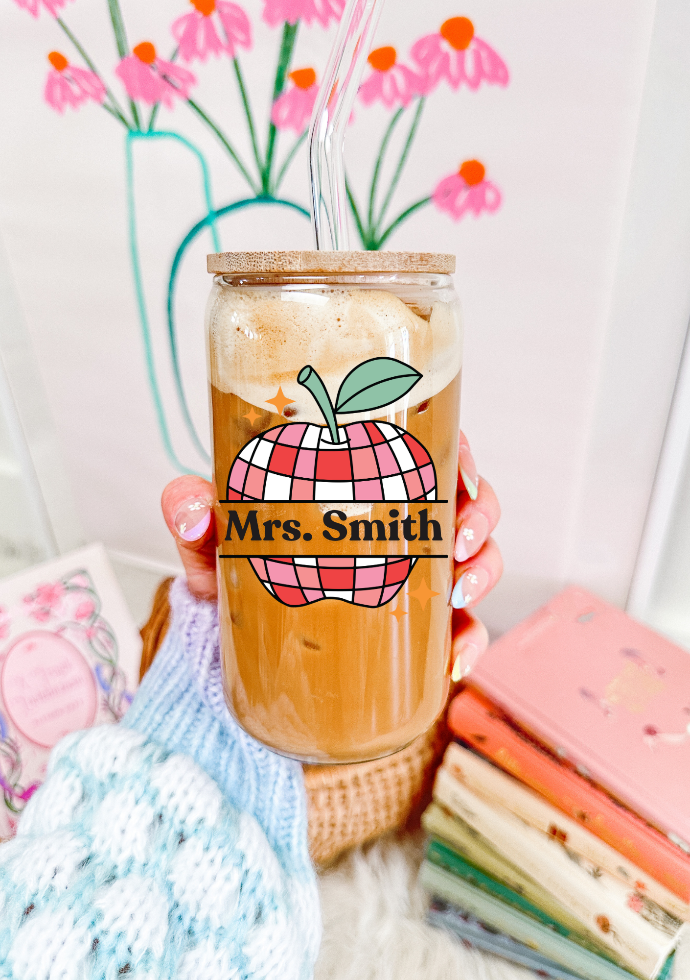 Personalized Teacher Apple Glass Can