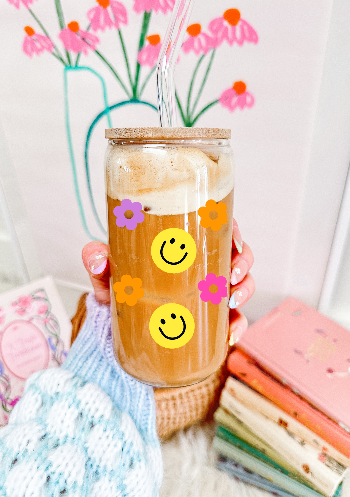 Smiley Face Glass Can