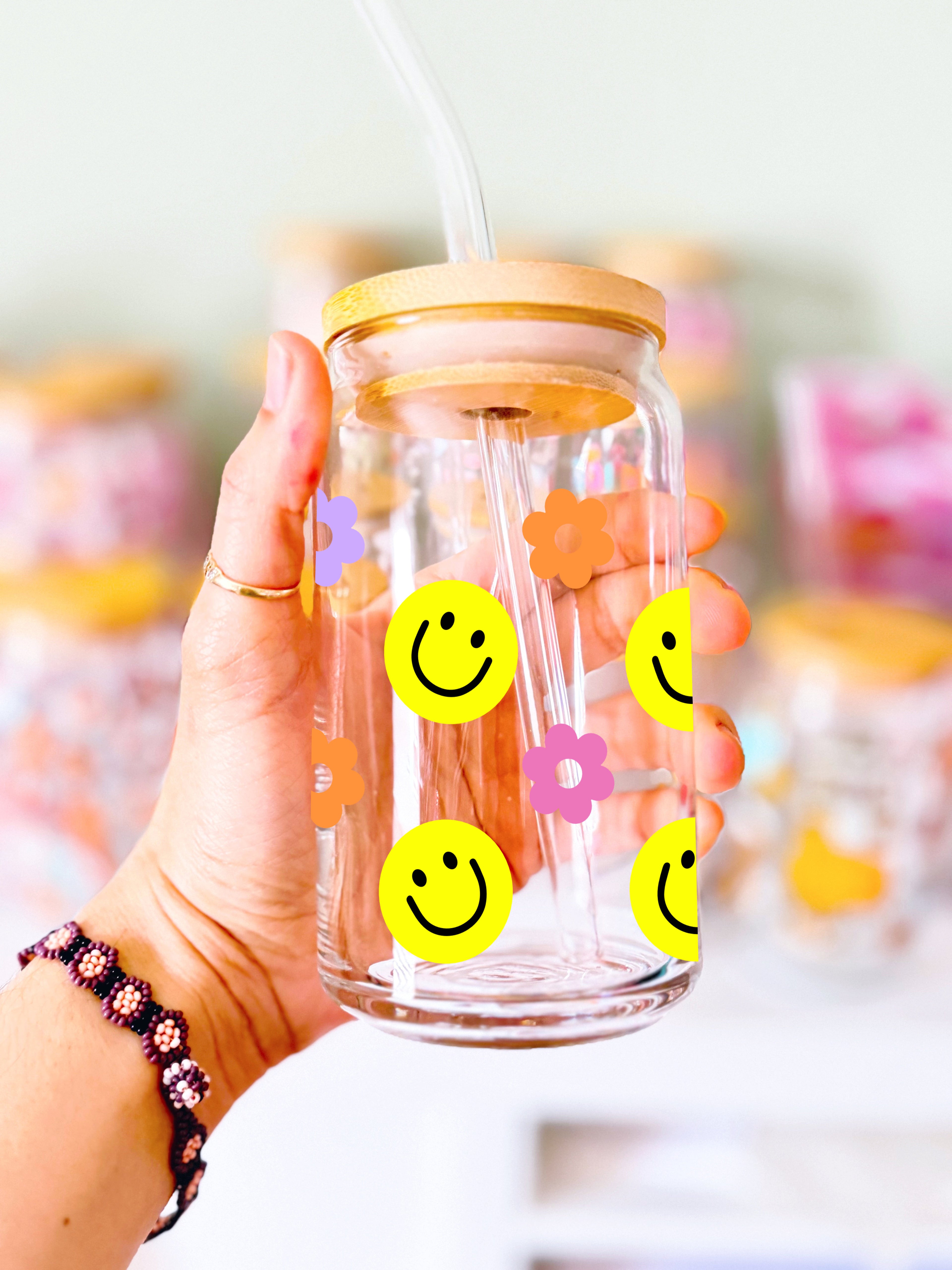 Let's Smile Glass Can Cup