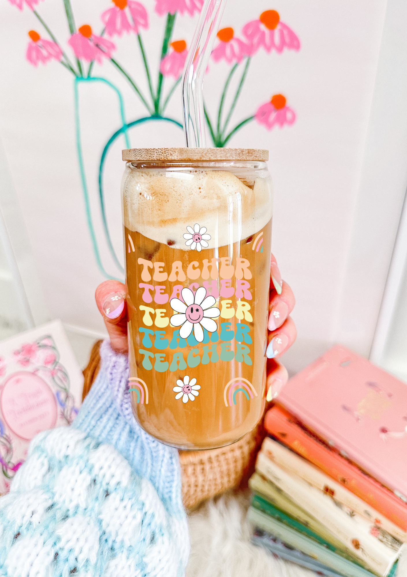 Teacher Daisy Glass Can