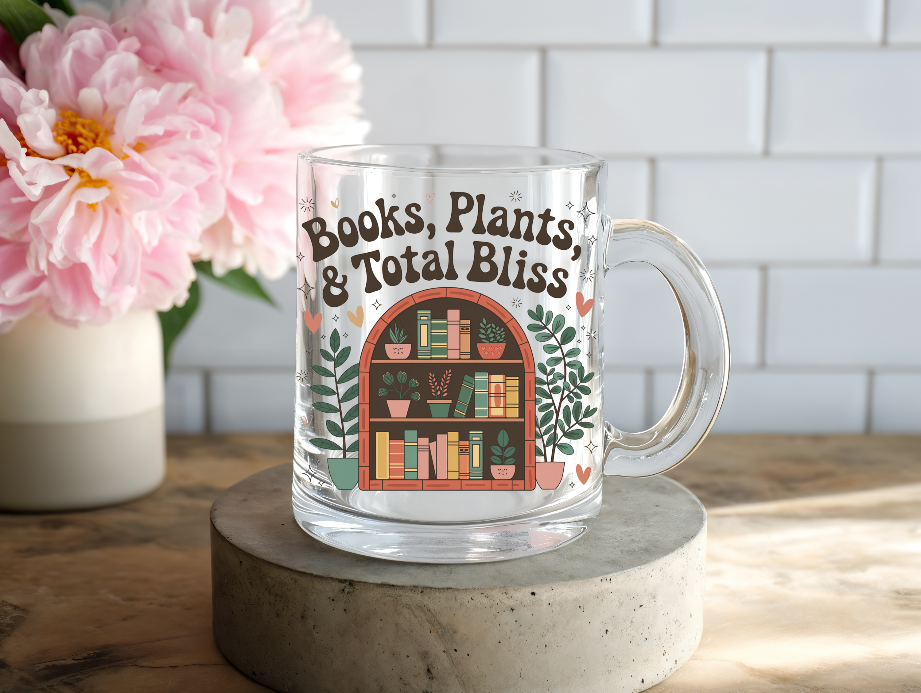 Books Plants & Total Bliss Glass Mug