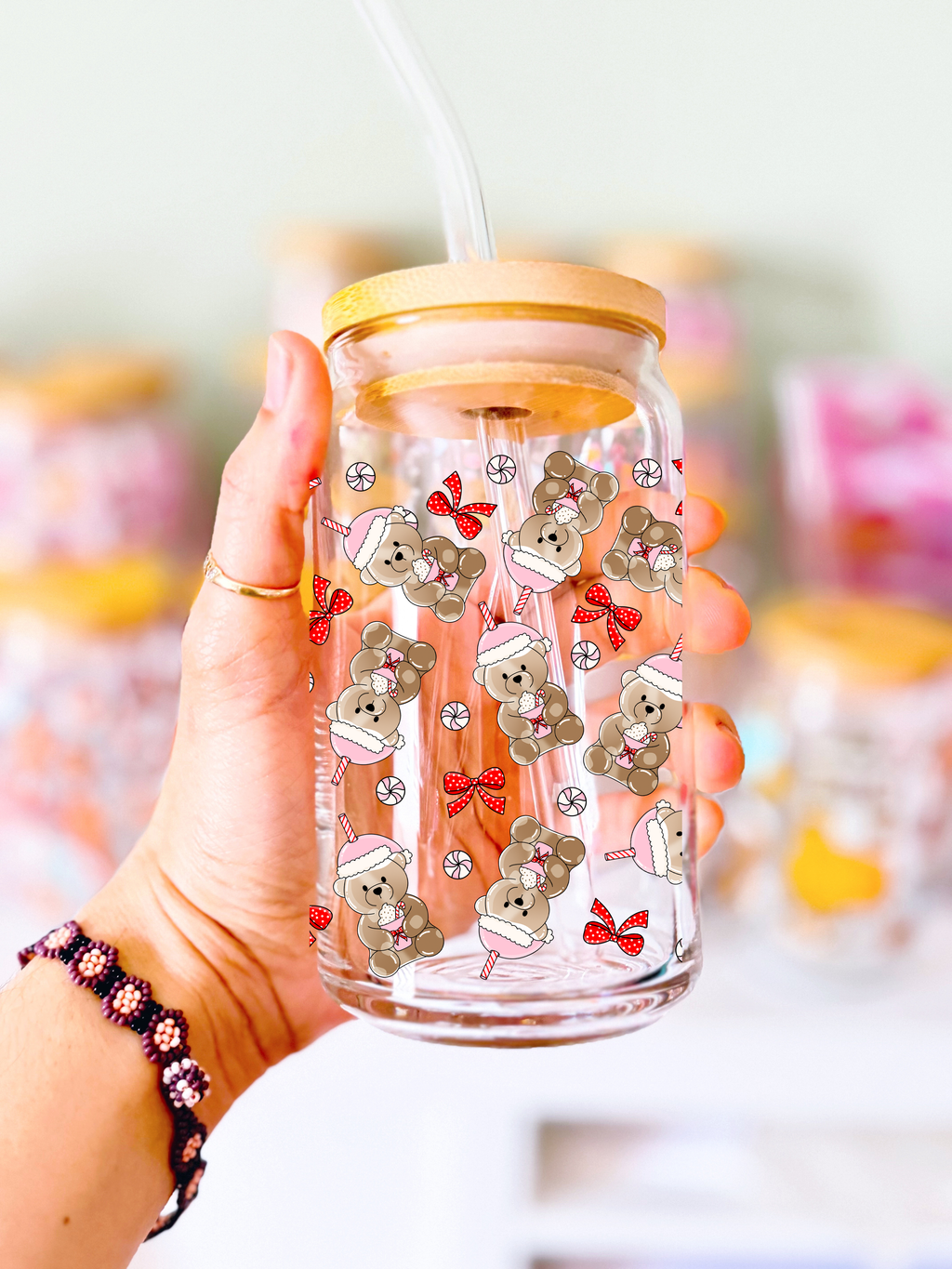 Christmas Bear Glass Can Cup