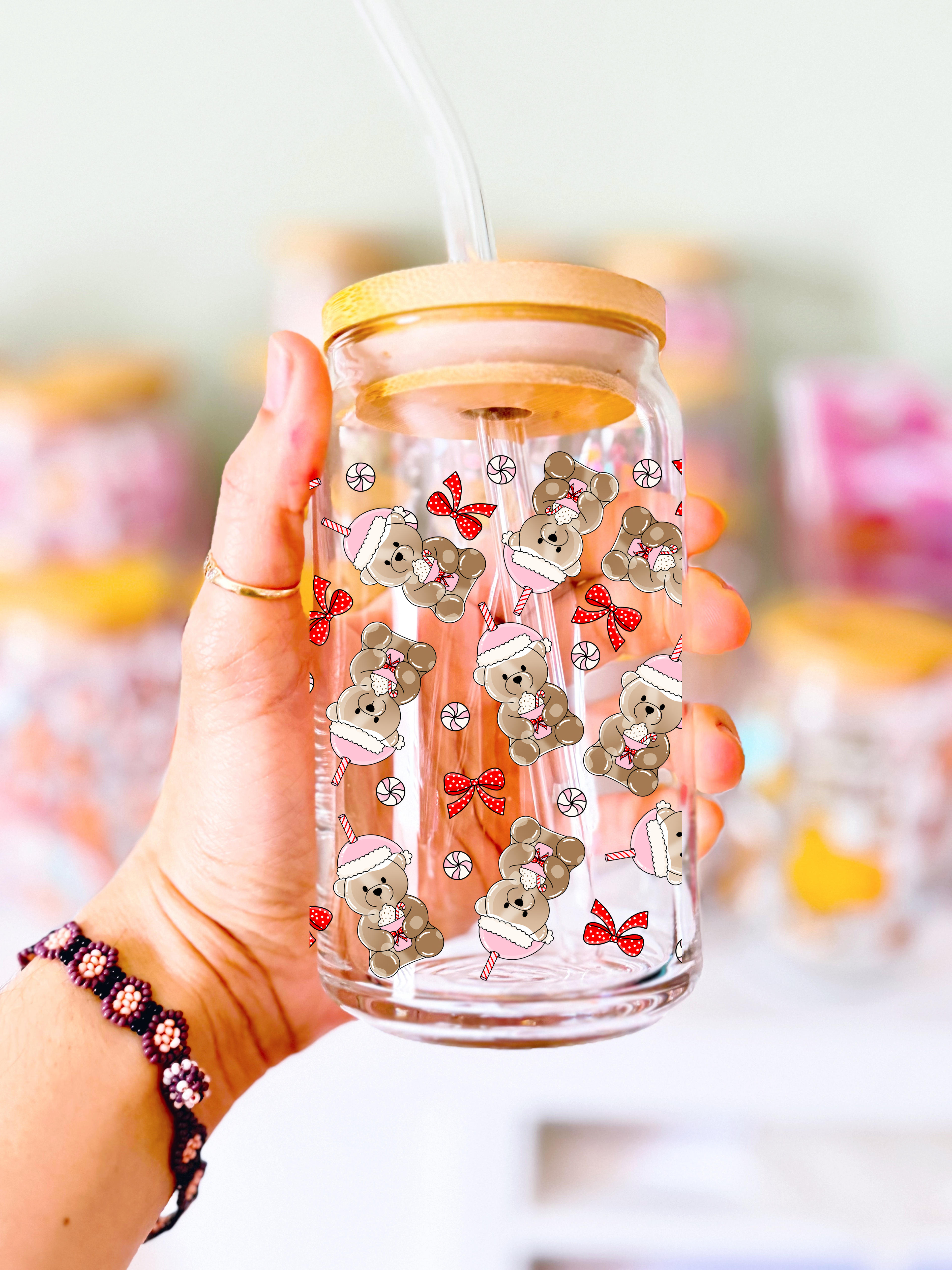 Christmas Bear Glass Can Cup