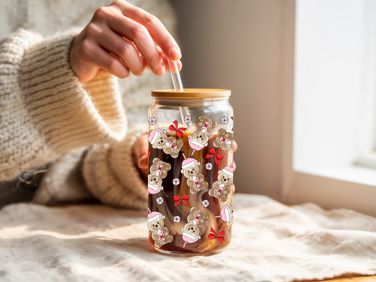 Christmas Bear Glass Can Cup