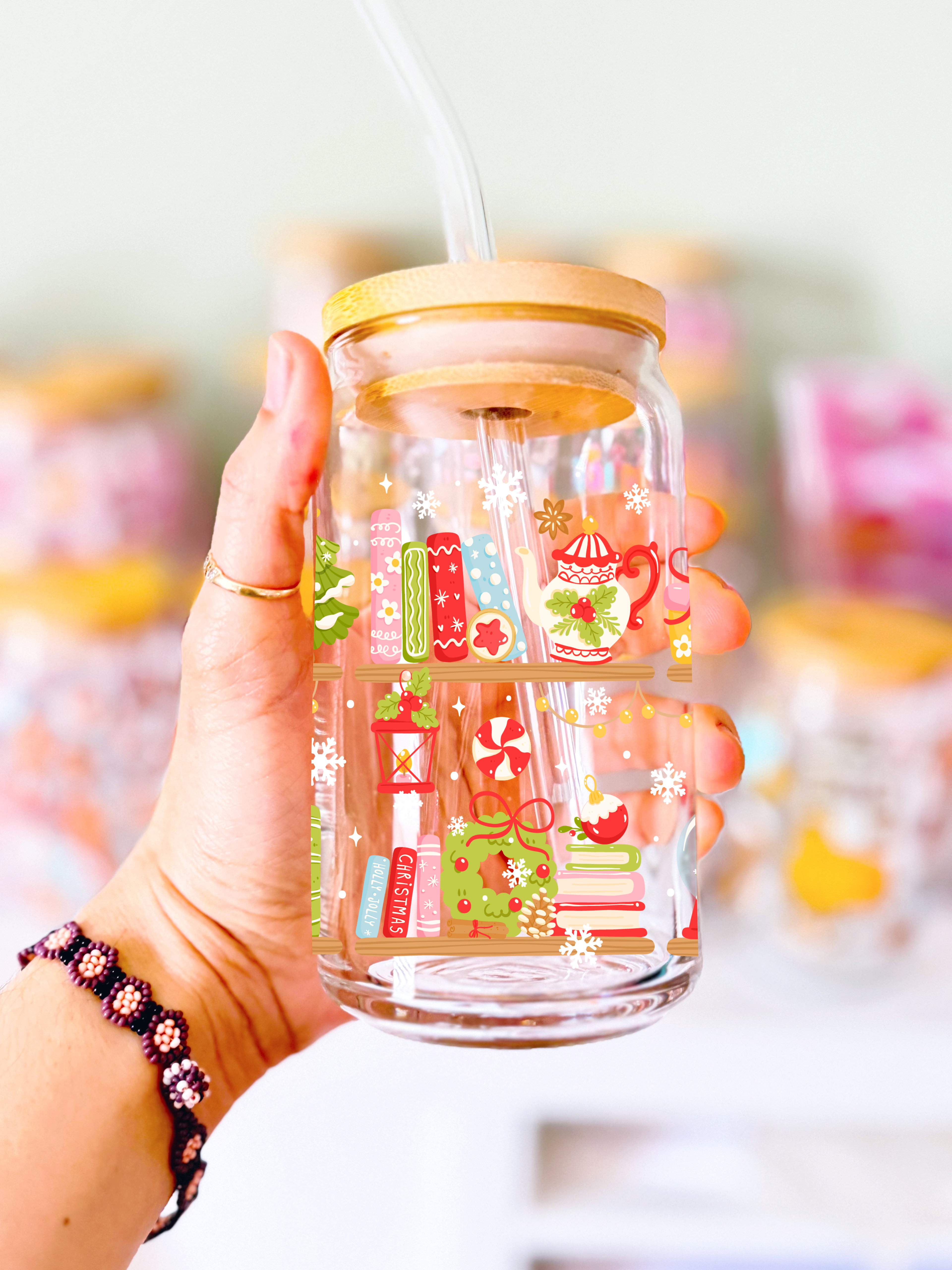 Christmas Bookshelf Glass Can