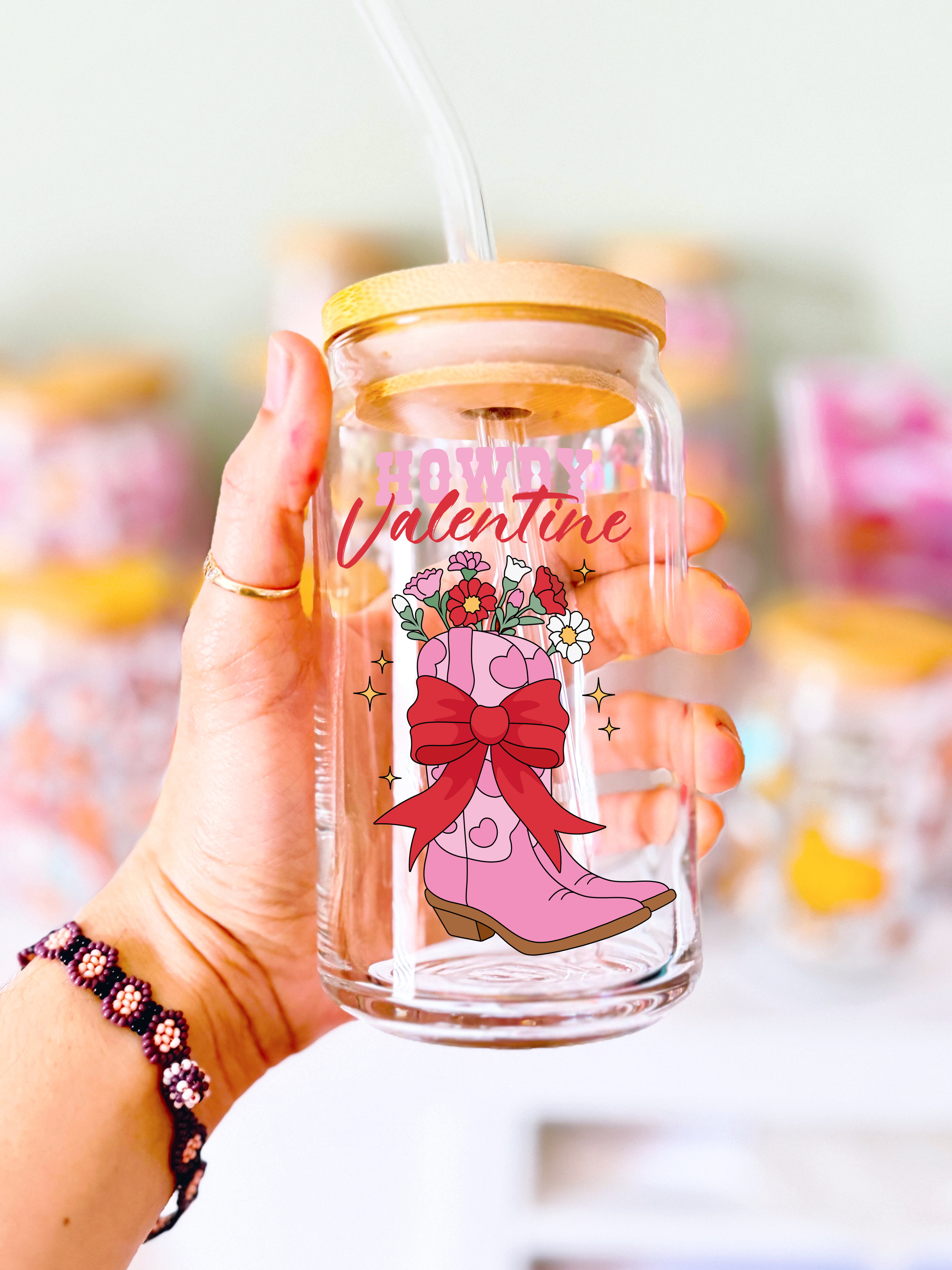 Howdy Valentine Glass Can Cup