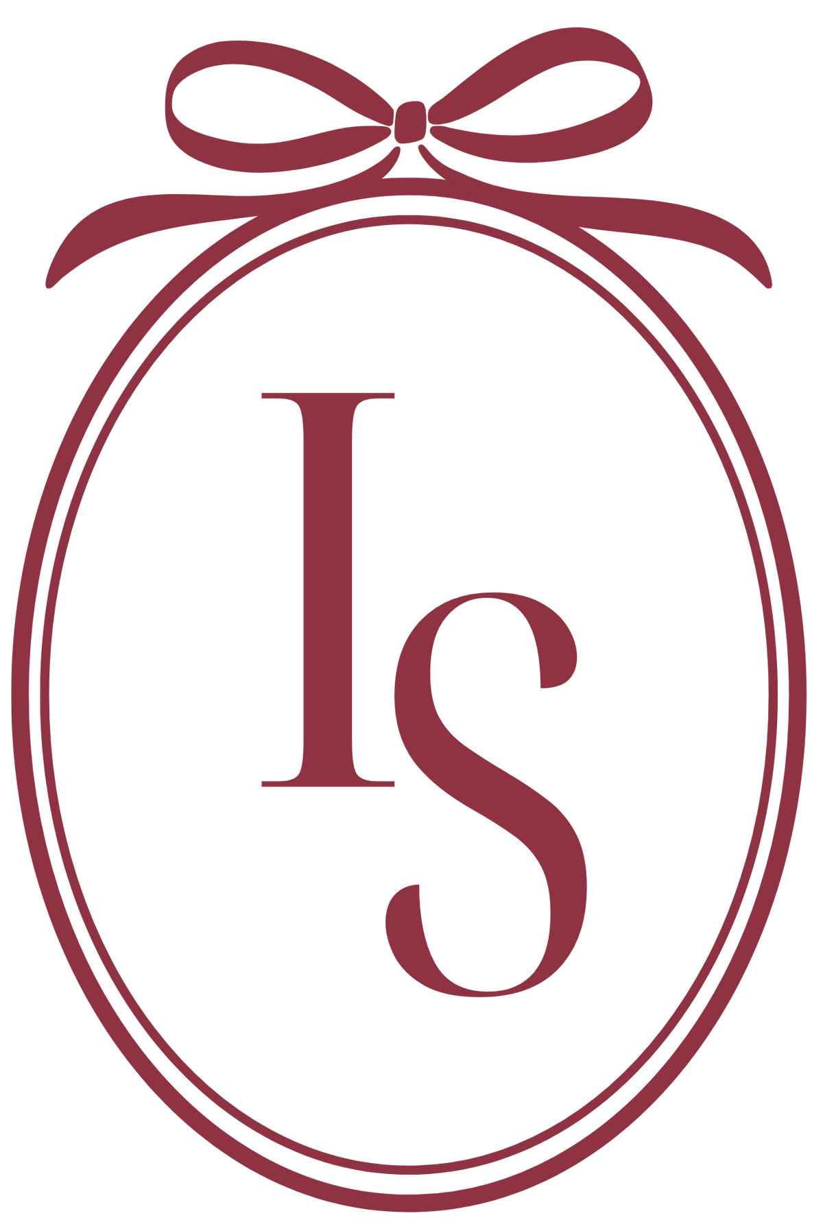 Logo with 'IS' initials inside an oval with a bow on a white background