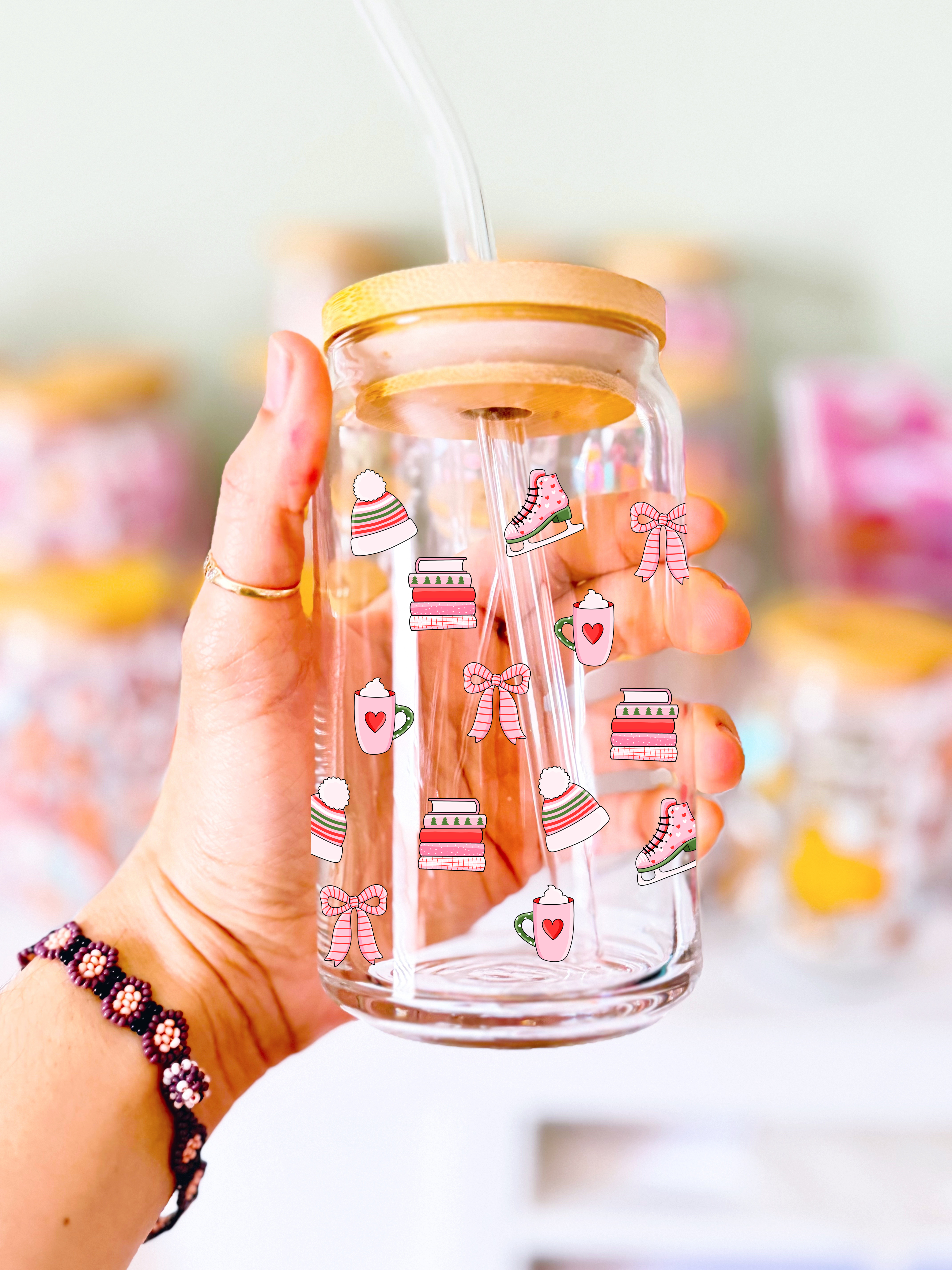 Pink Bookish Christmas Trendy Glass Can