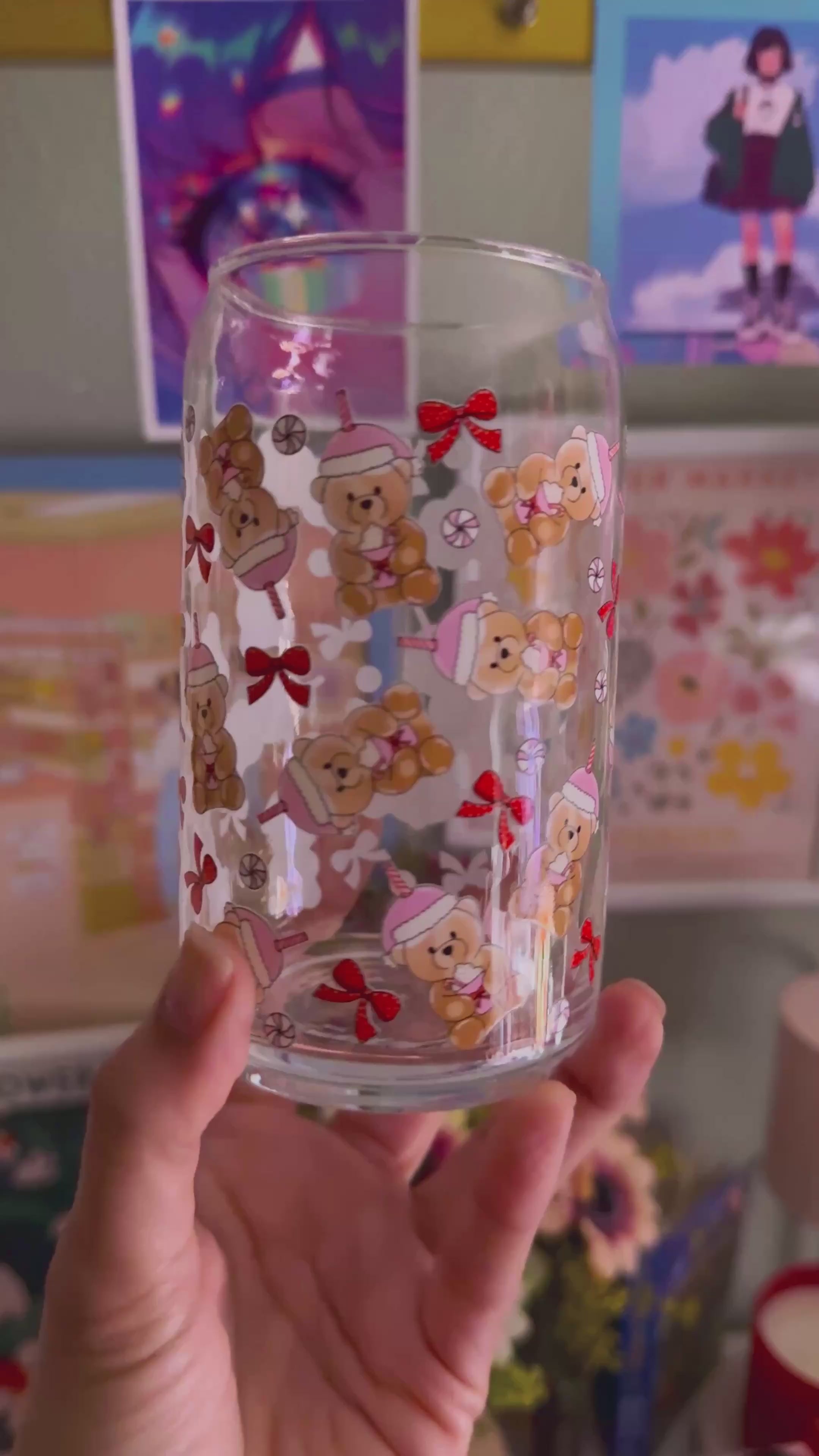 Christmas Bear Glass Can Cup