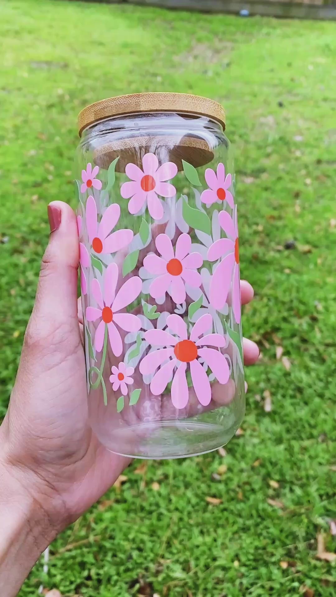 Funky Flowers Glass Can