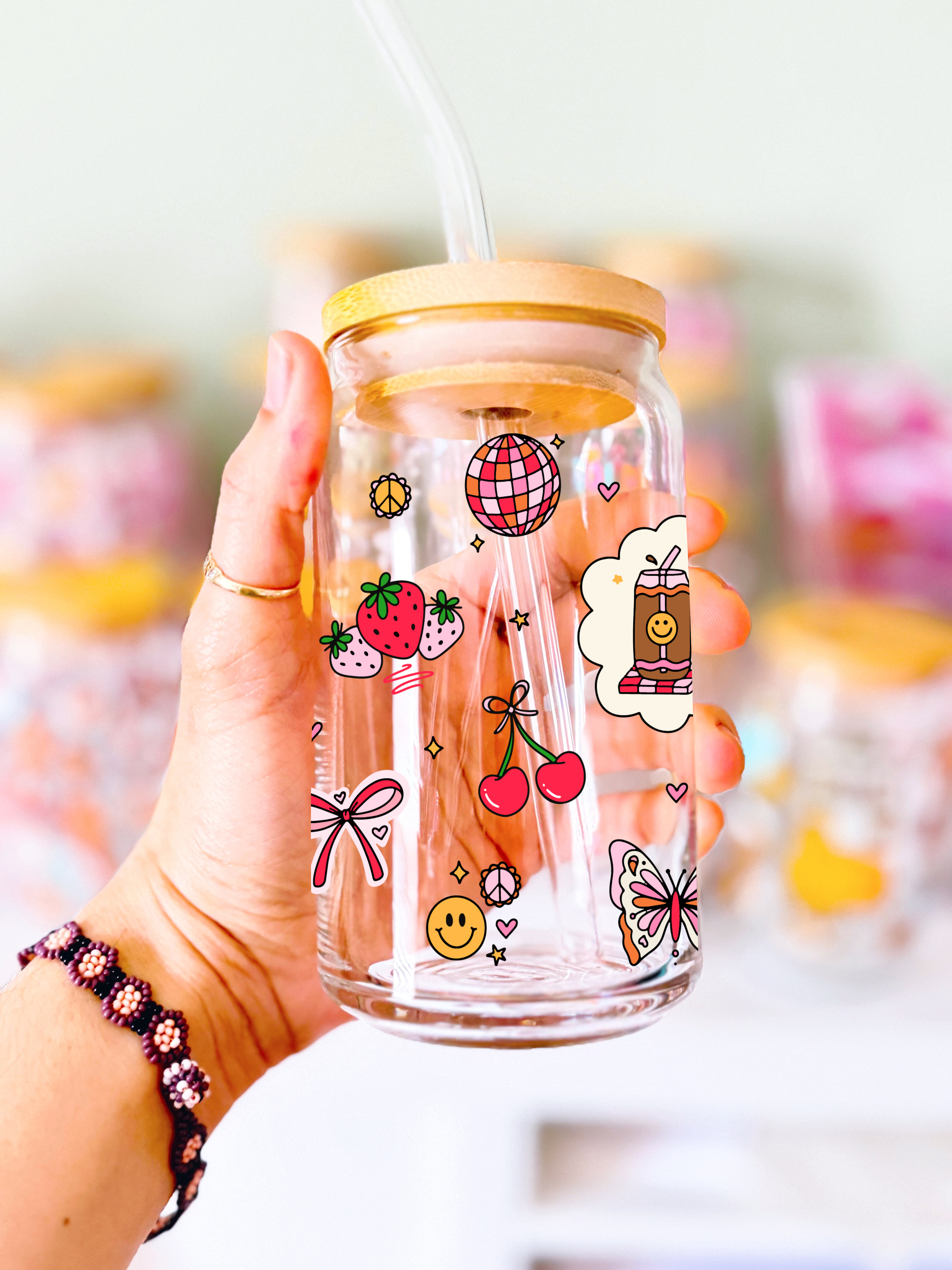 Retro Doodles Glass Can